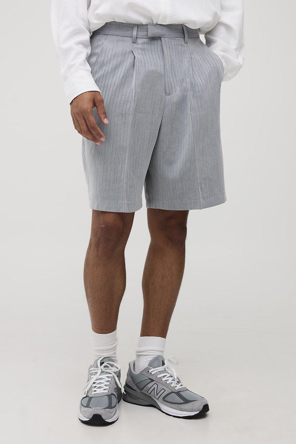 Mens Grey Herringbone Tailored Short, Grey