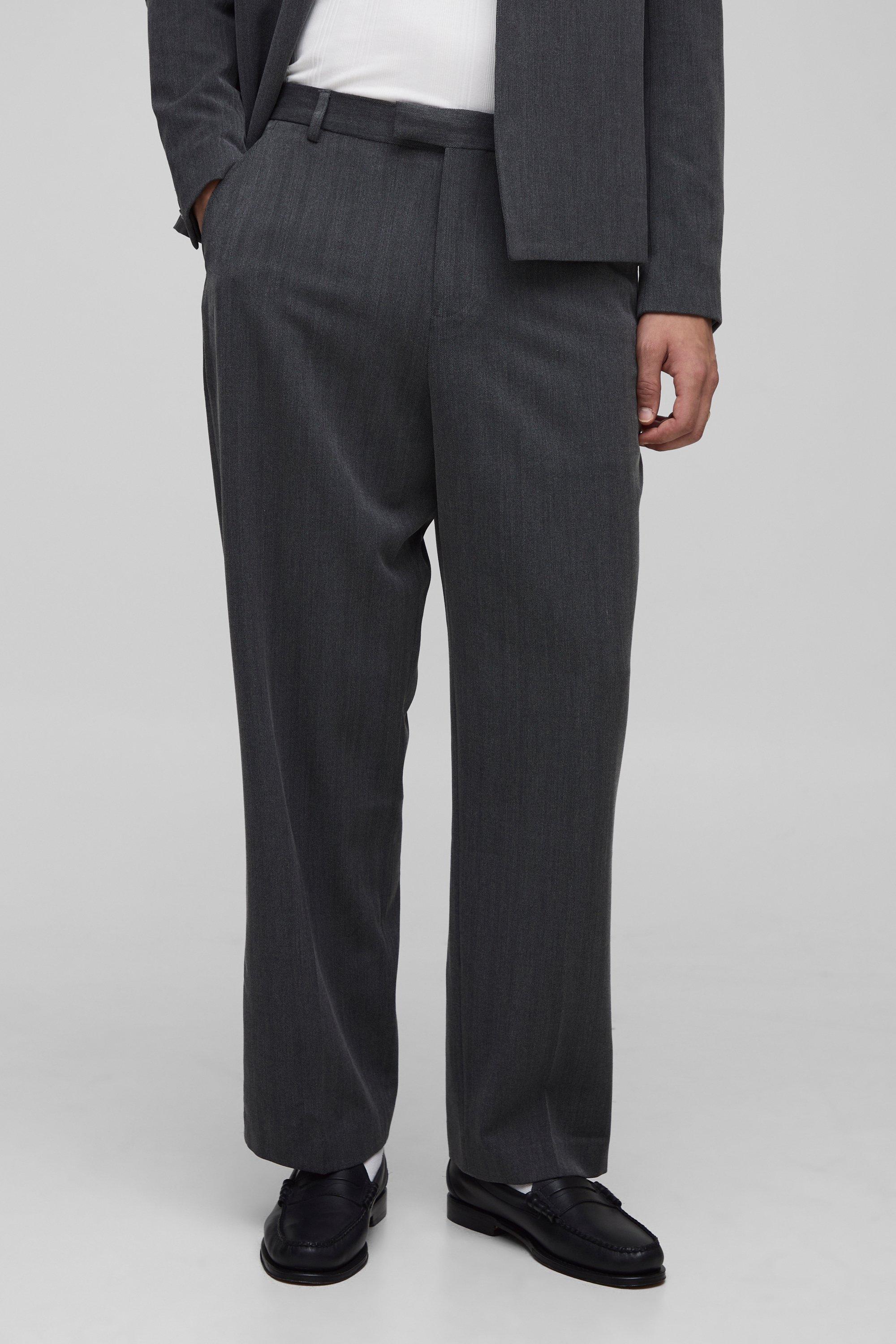 Mens Grey Relaxed Fit Herringbone Suit Trouser, Grey