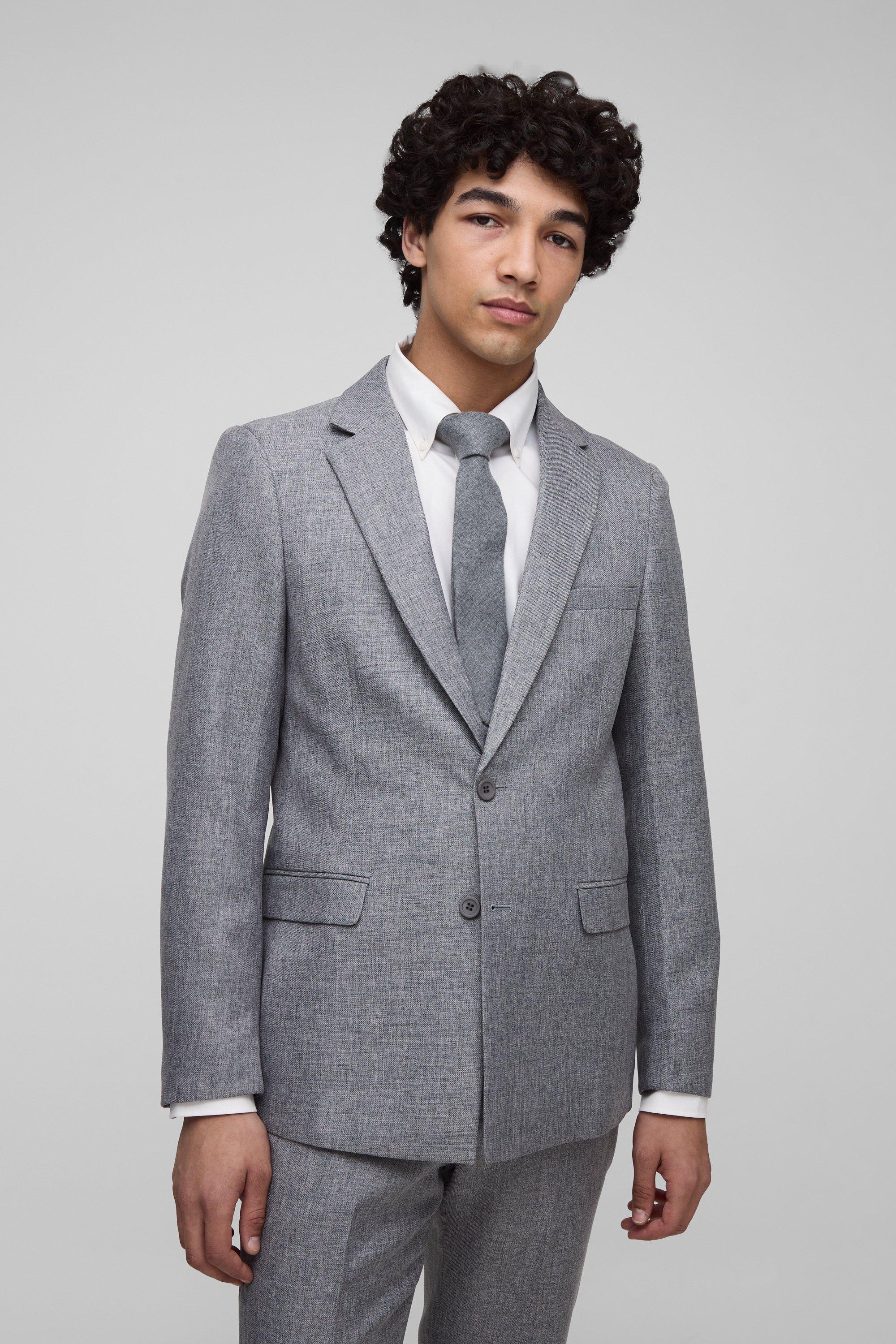 Mens Grey Slim Fit Single Breasted Suit Jacket, Grey