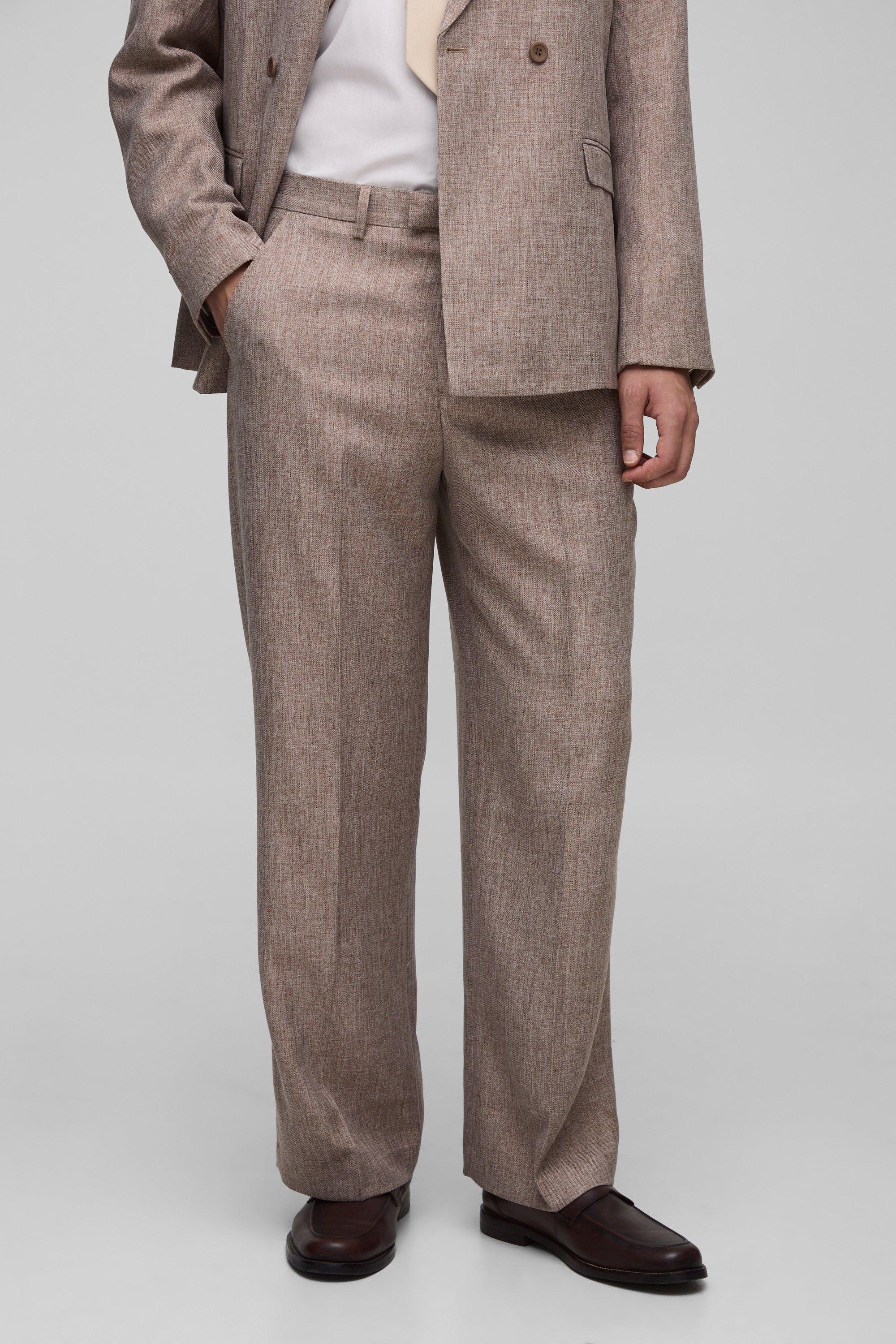 Mens Brown Wide Fit Tailored Suit Trousers, Brown