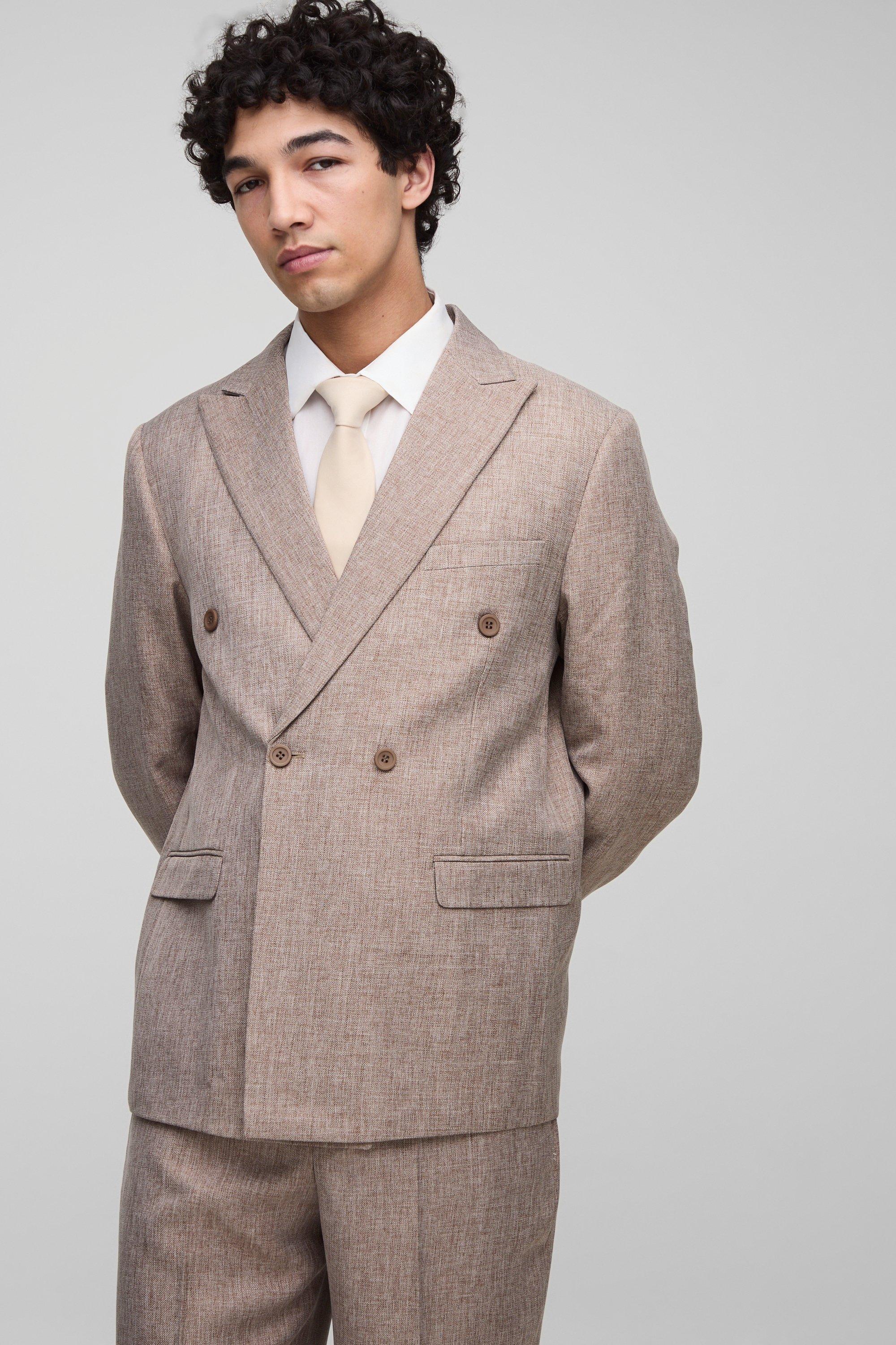 Mens Brown Oversized Double Breasted Suit Blazer, Brown