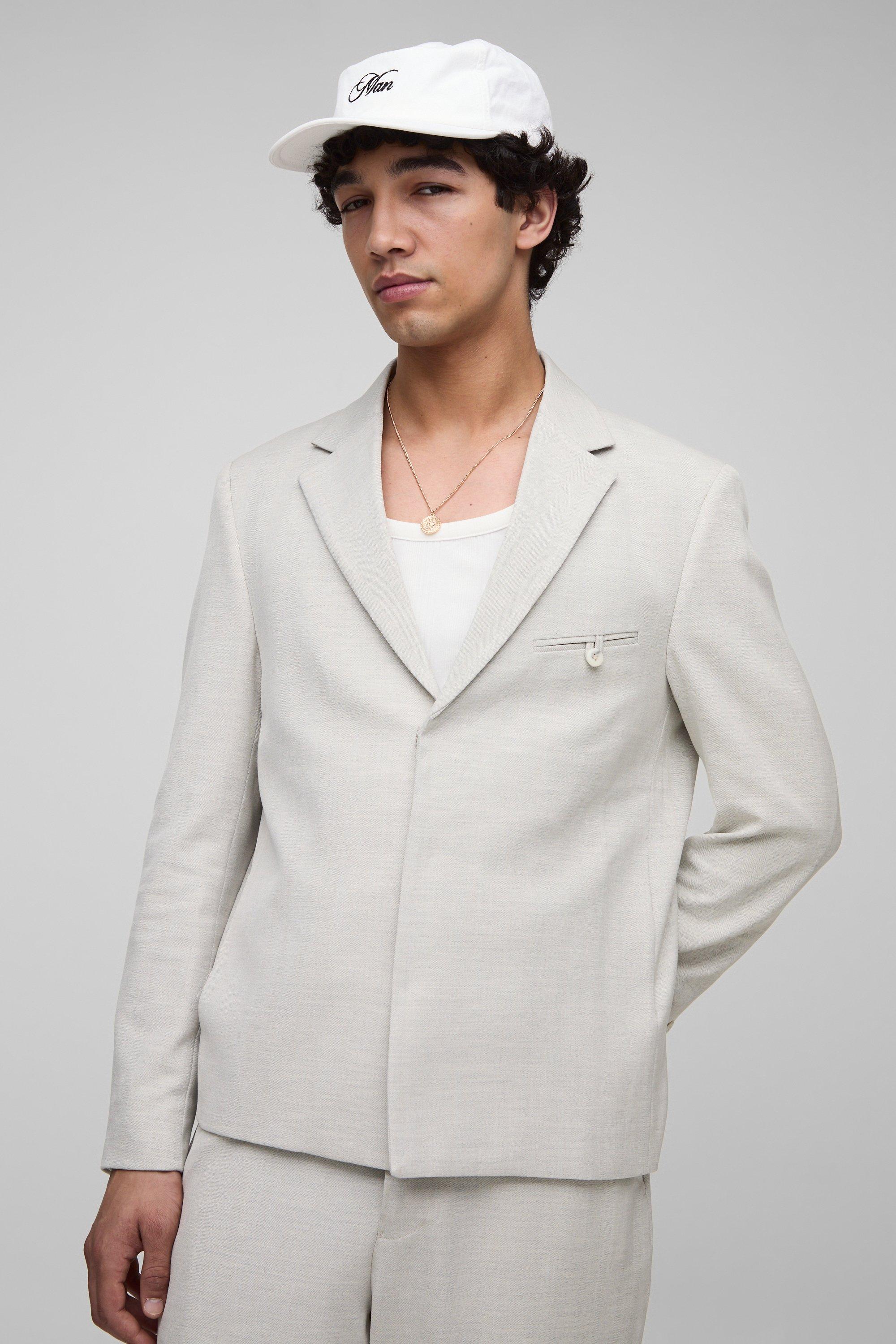 Image of Oversized Boxy Herringbone Suit Blazer, Grigio