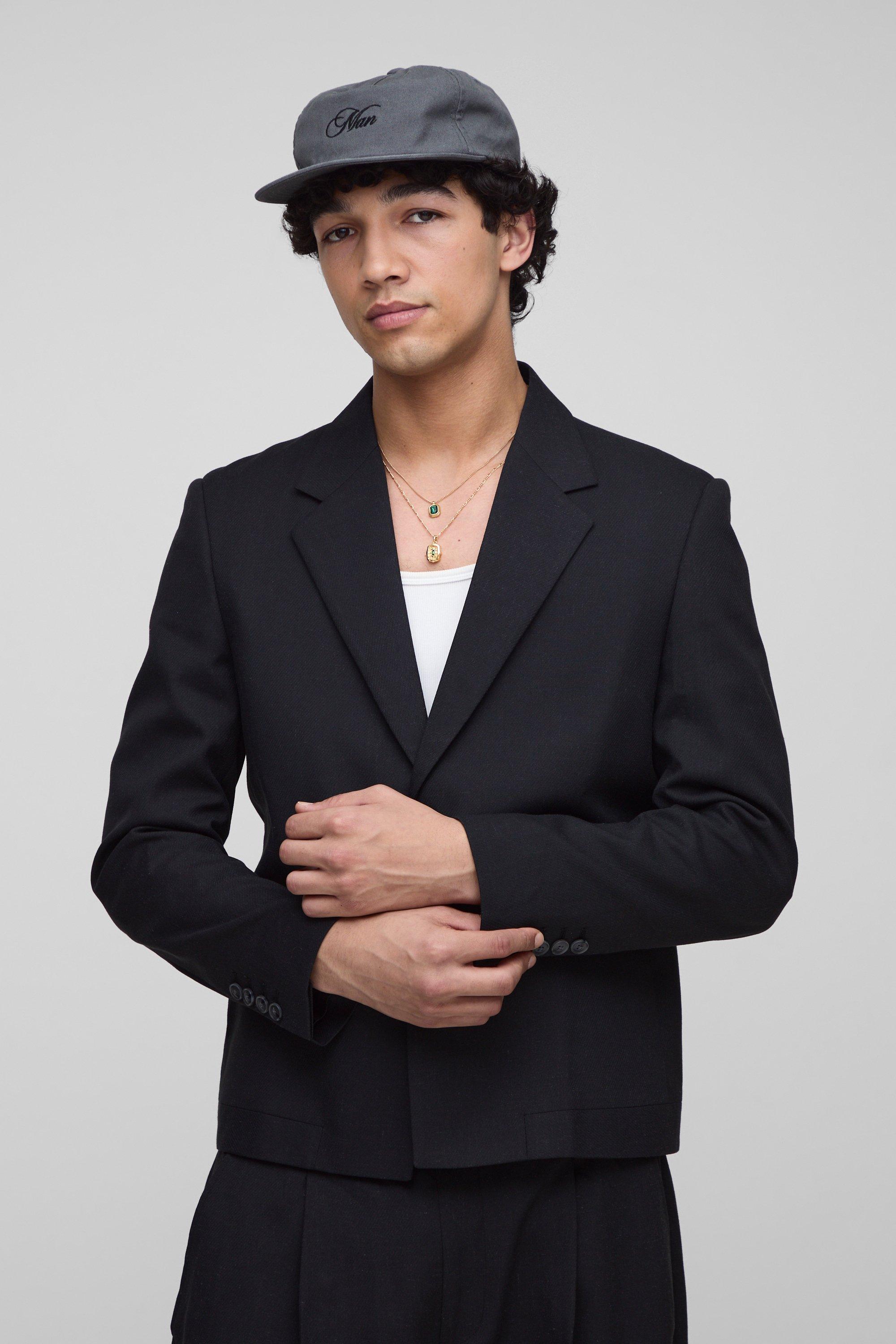 Straight Fit Cropped Herringbone Hem Suit Blazer