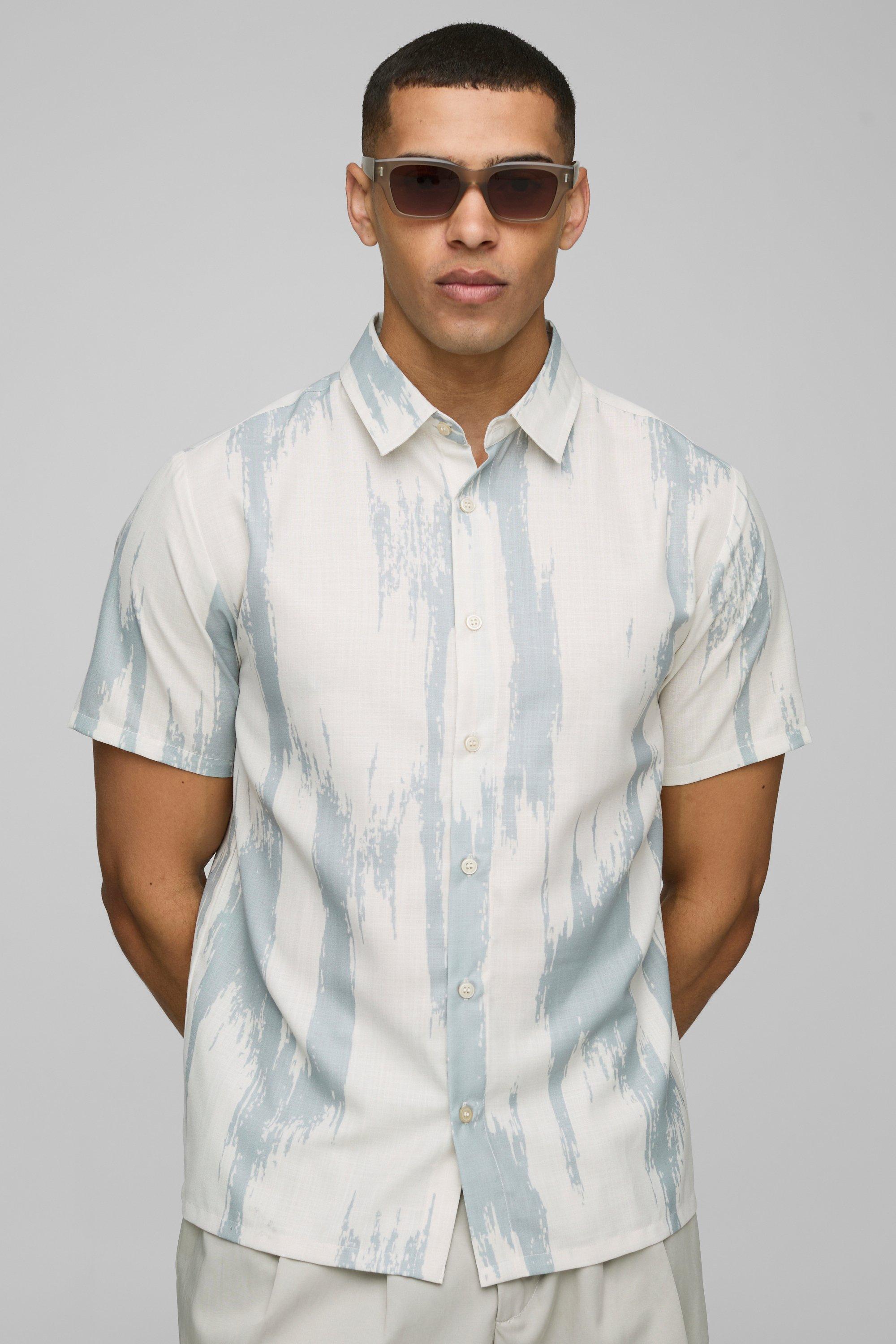 Regular Short Sleeve Slub Large Scale Abstract Shirt