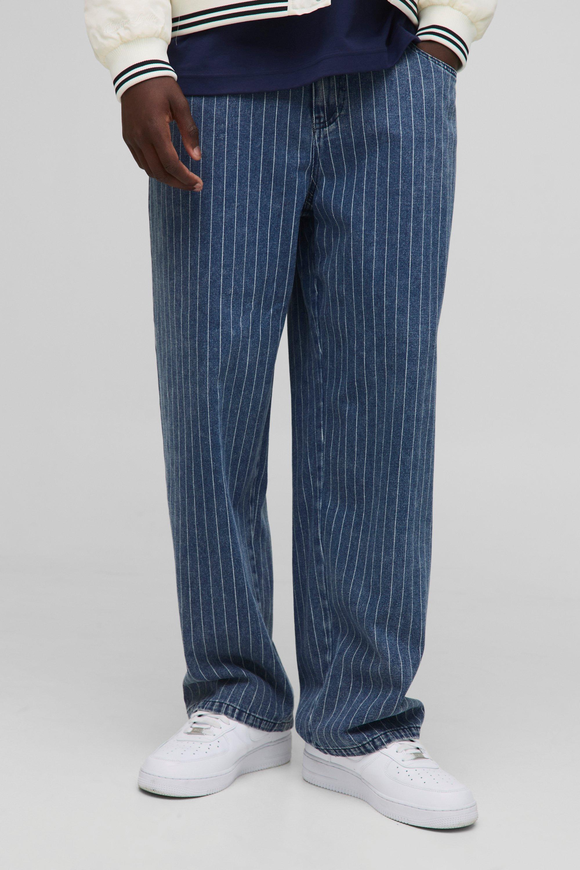 Boohoo Baggy Indigo Jeans Met Krijtstrepen, Indigo