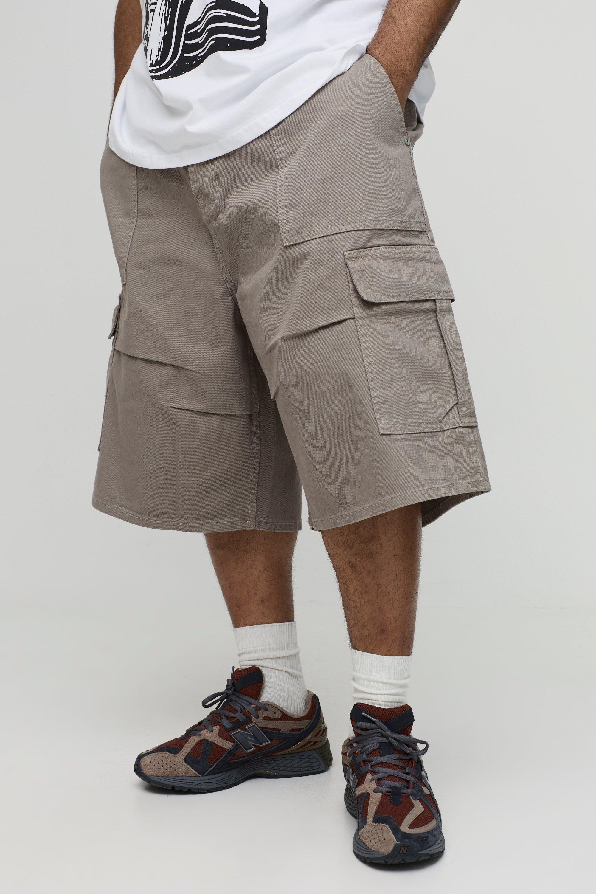 Mens Beige Plus Parachute Cargo Pocket Jorts, Beige