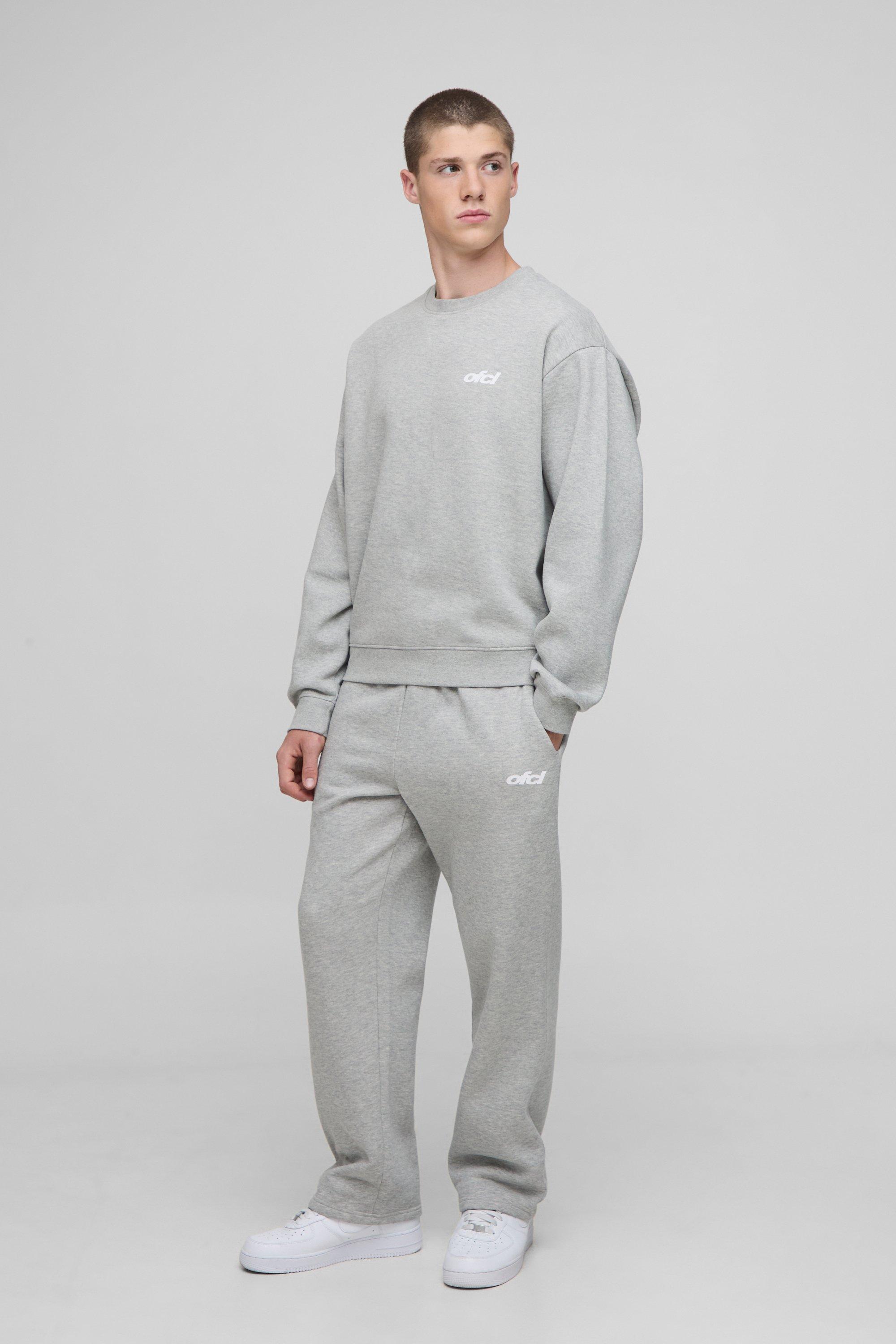 Image of Oversized Boxy Man Drop Crotch Sweatshirt Tracksuit, Grigio