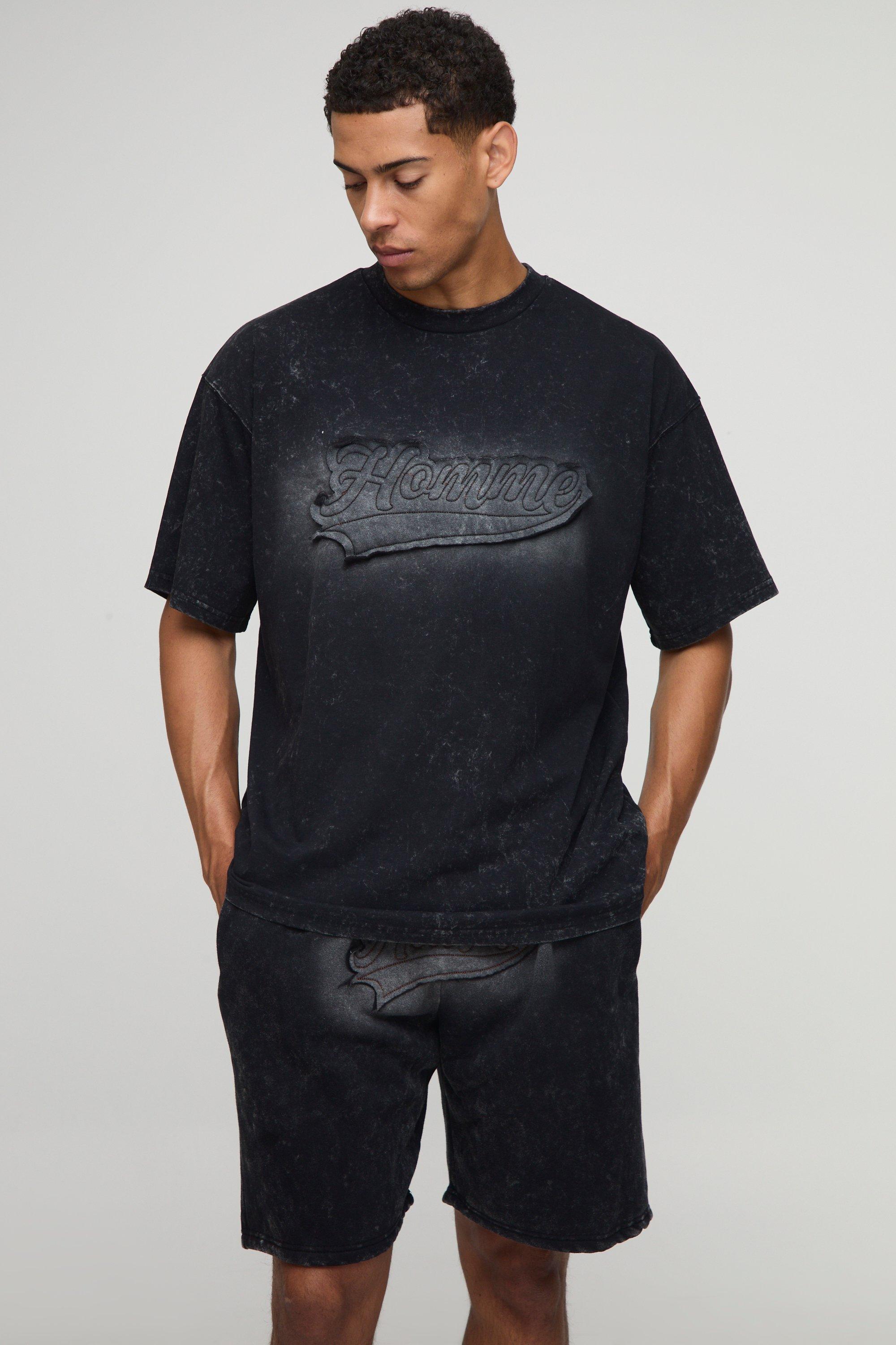 Oversized Homme Applique Washed T-Shirt & Shorts Set