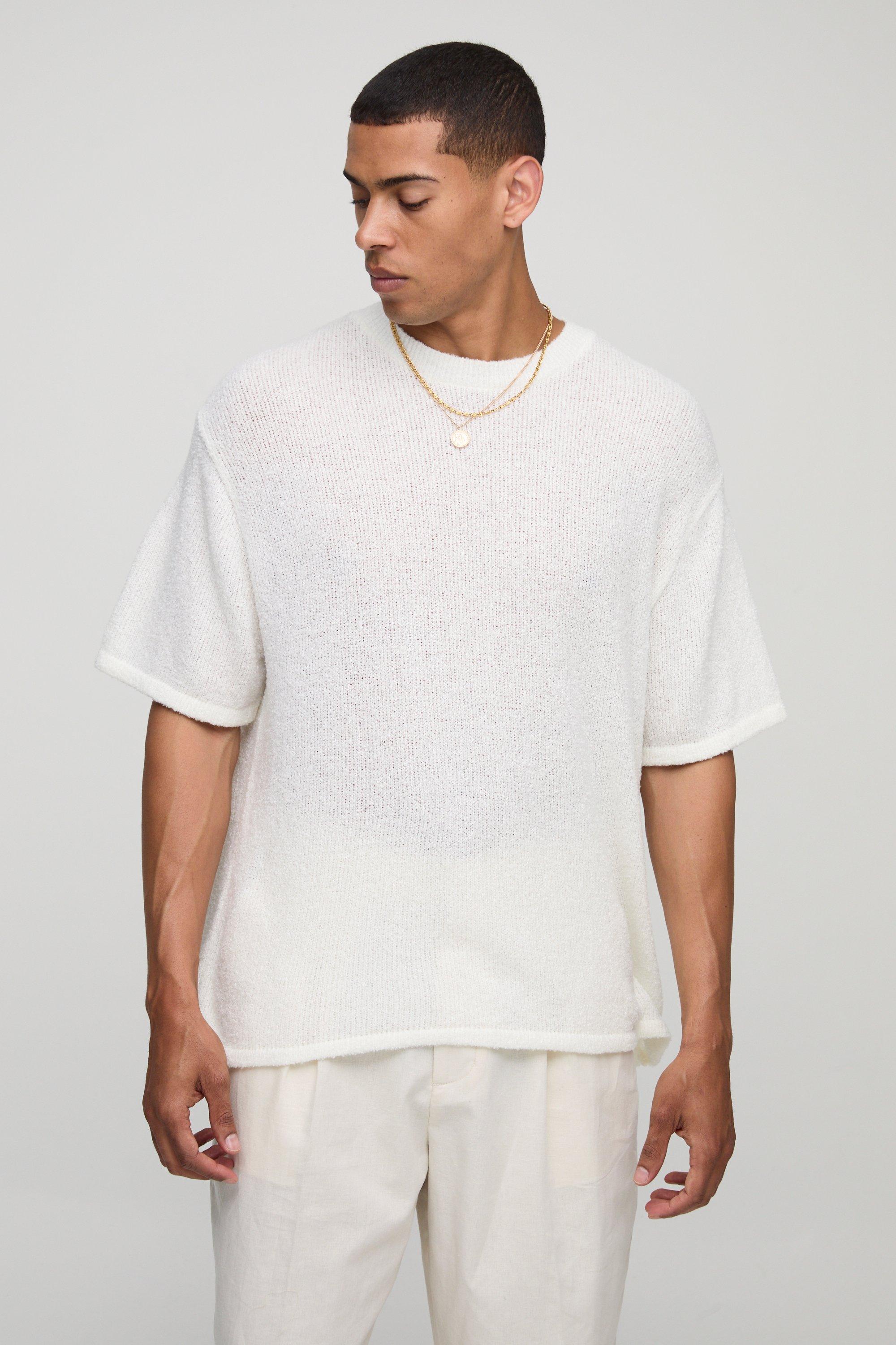 Mens White Regular Fit Fine Knitted T-Shirt, White