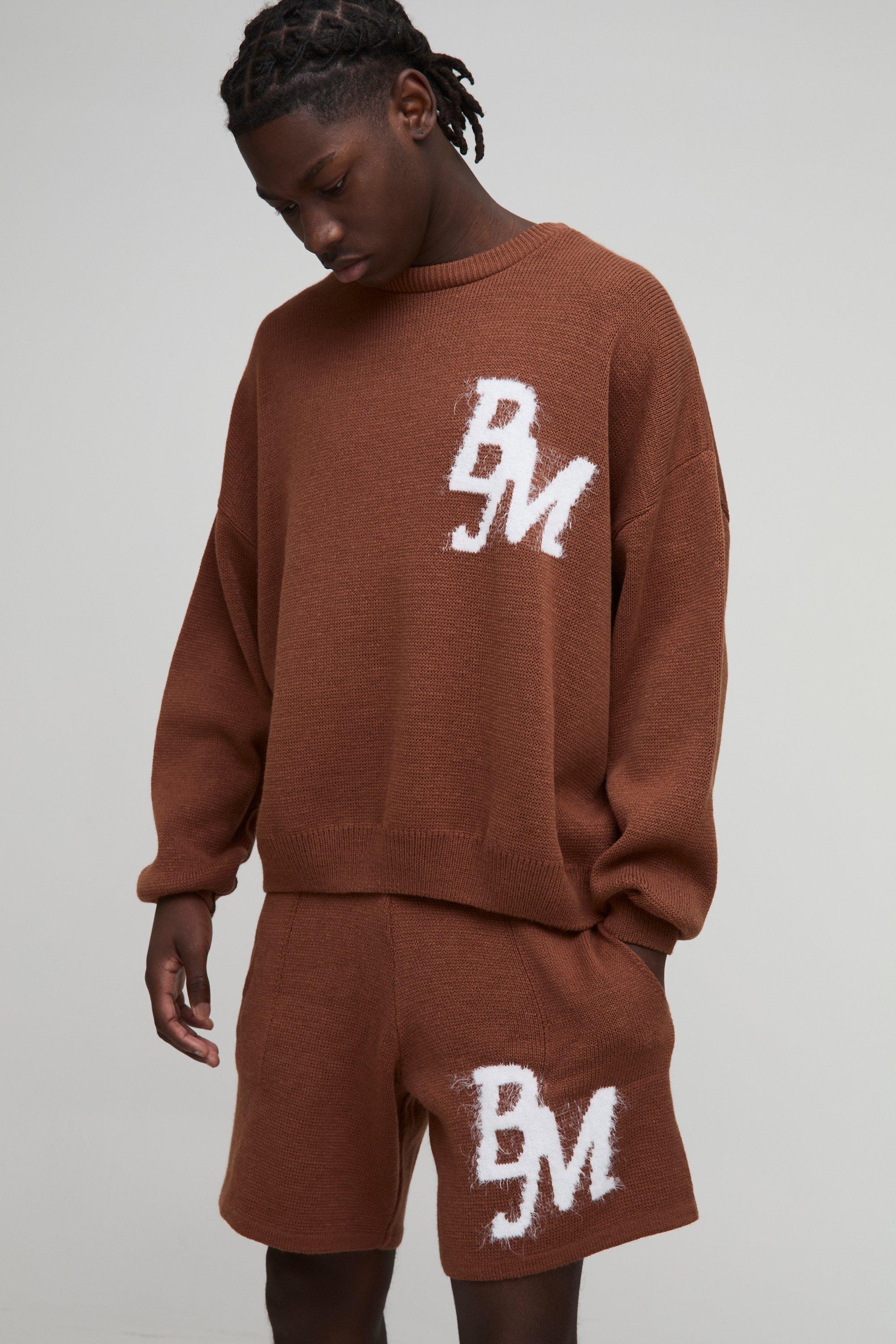 Image of Set maglione squadrato in maglia morbida BM & pantaloncini, Beige