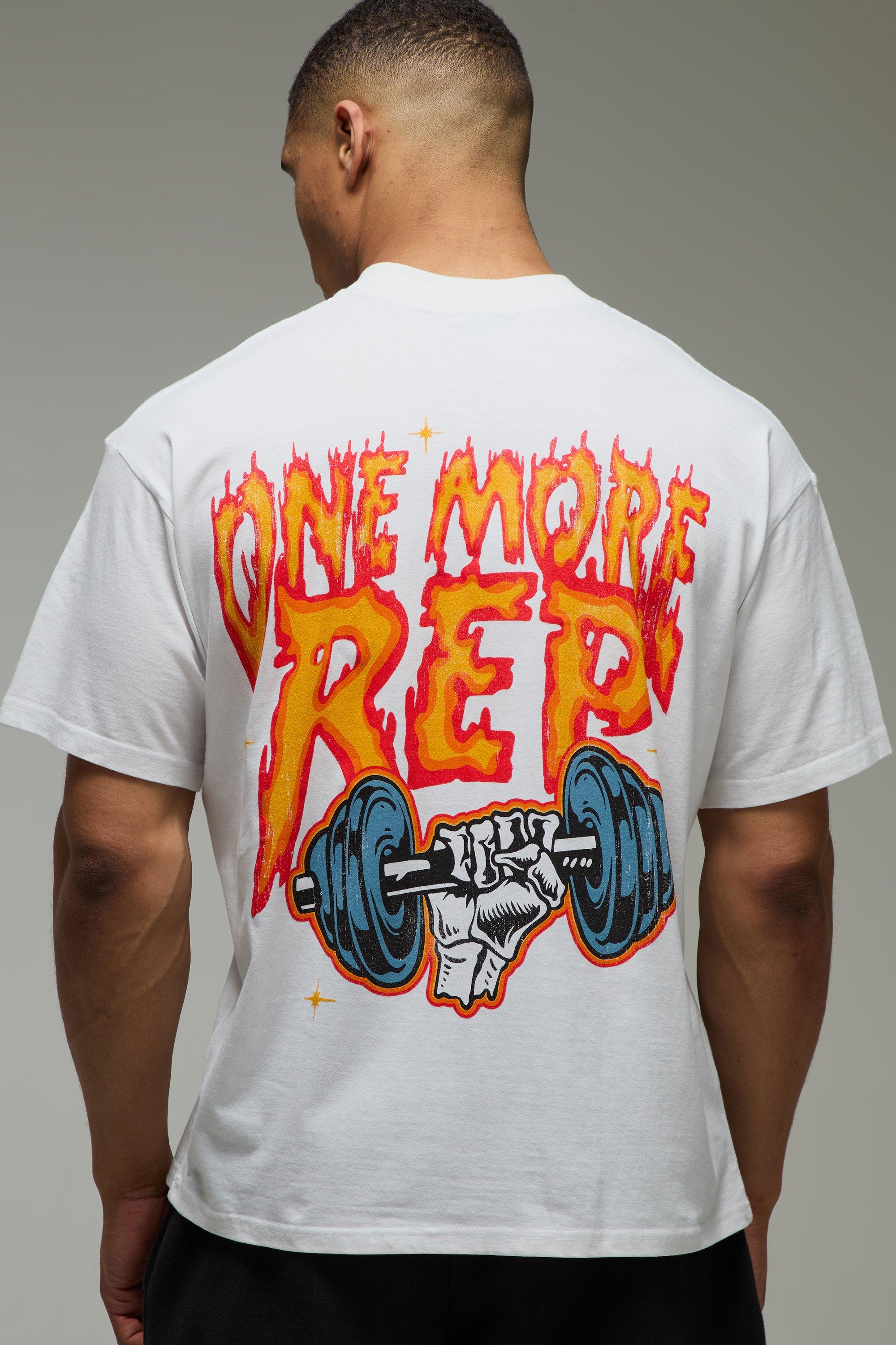 Mens White MAN Active One More Rep Graphic Oversized T-Shirt, White