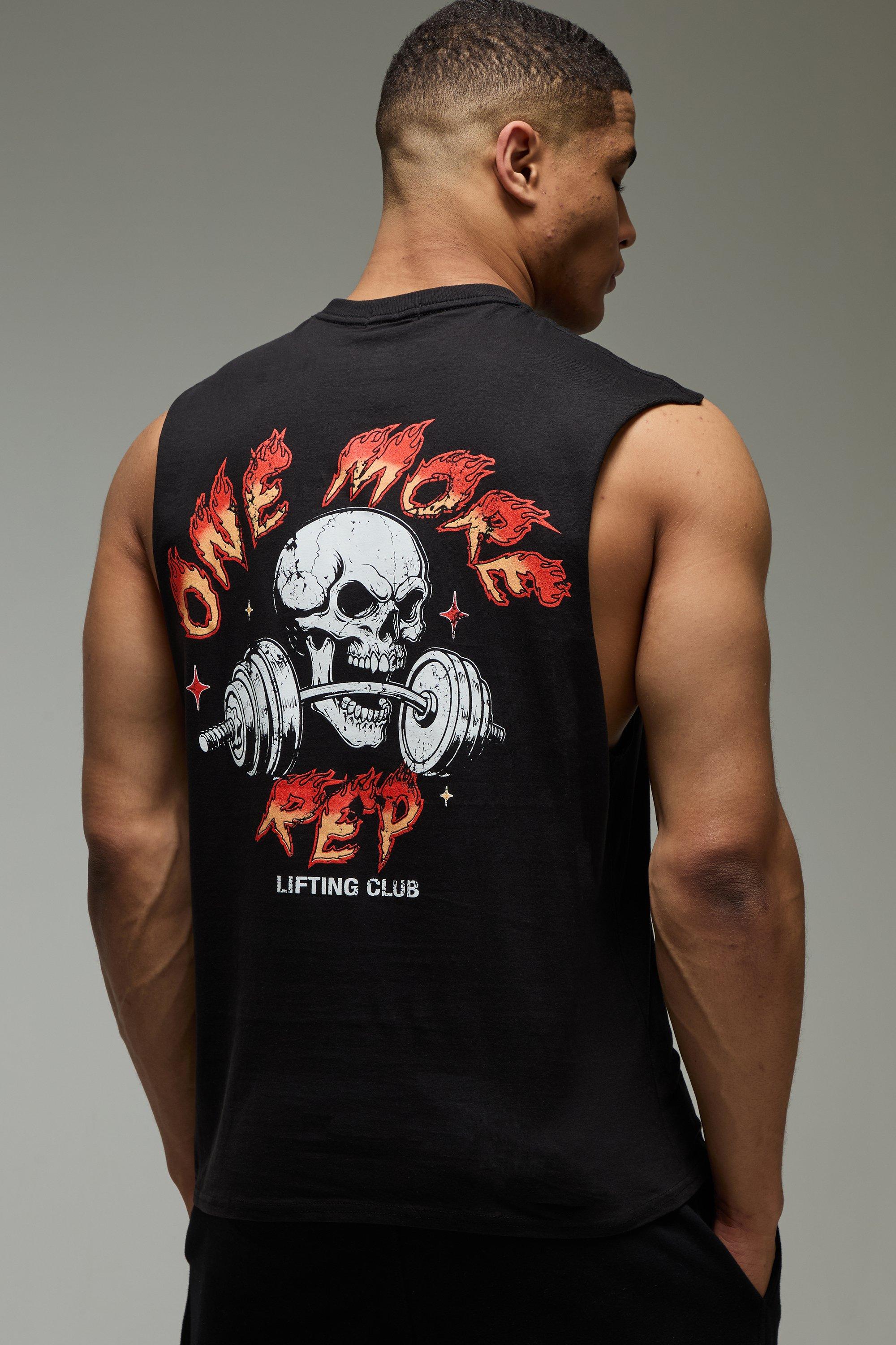 Mens Black MAN Active Oversized One More Rep Skull vest, Black