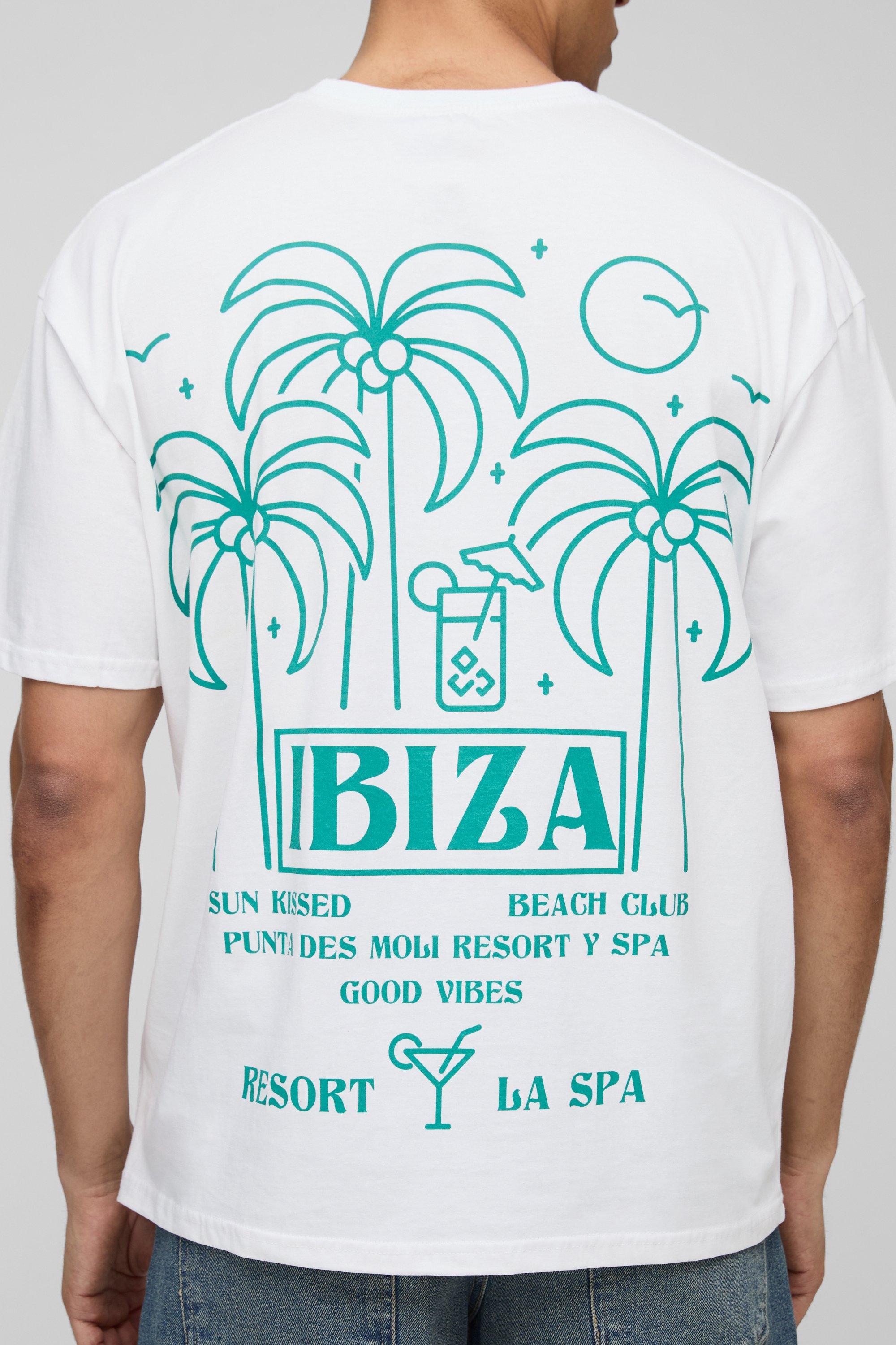 Mens White Oversized Ibiza Palm Print T-Shirt, White