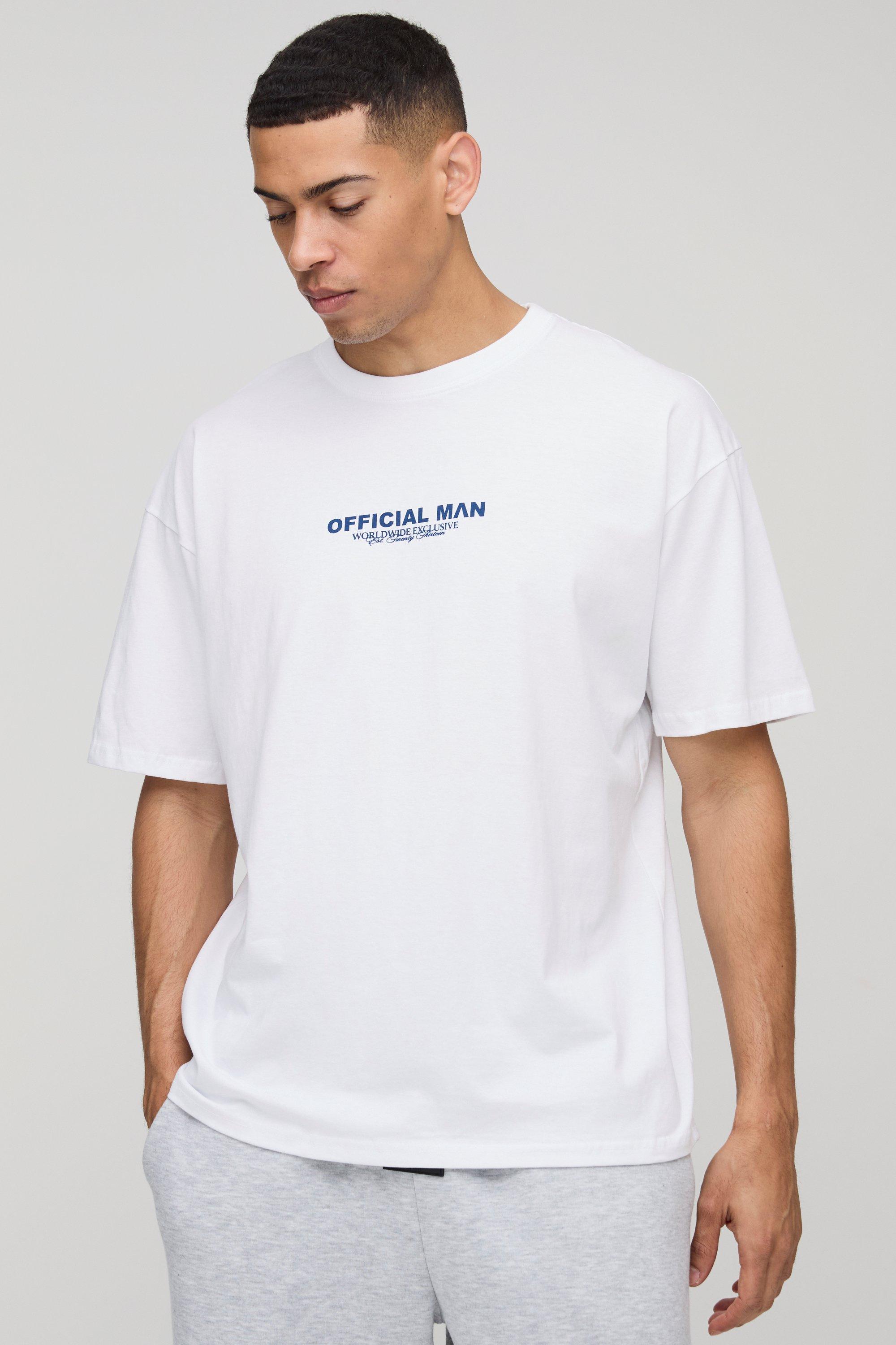 Mens White Oversized Extended Neck Official Man T-Shirt, White