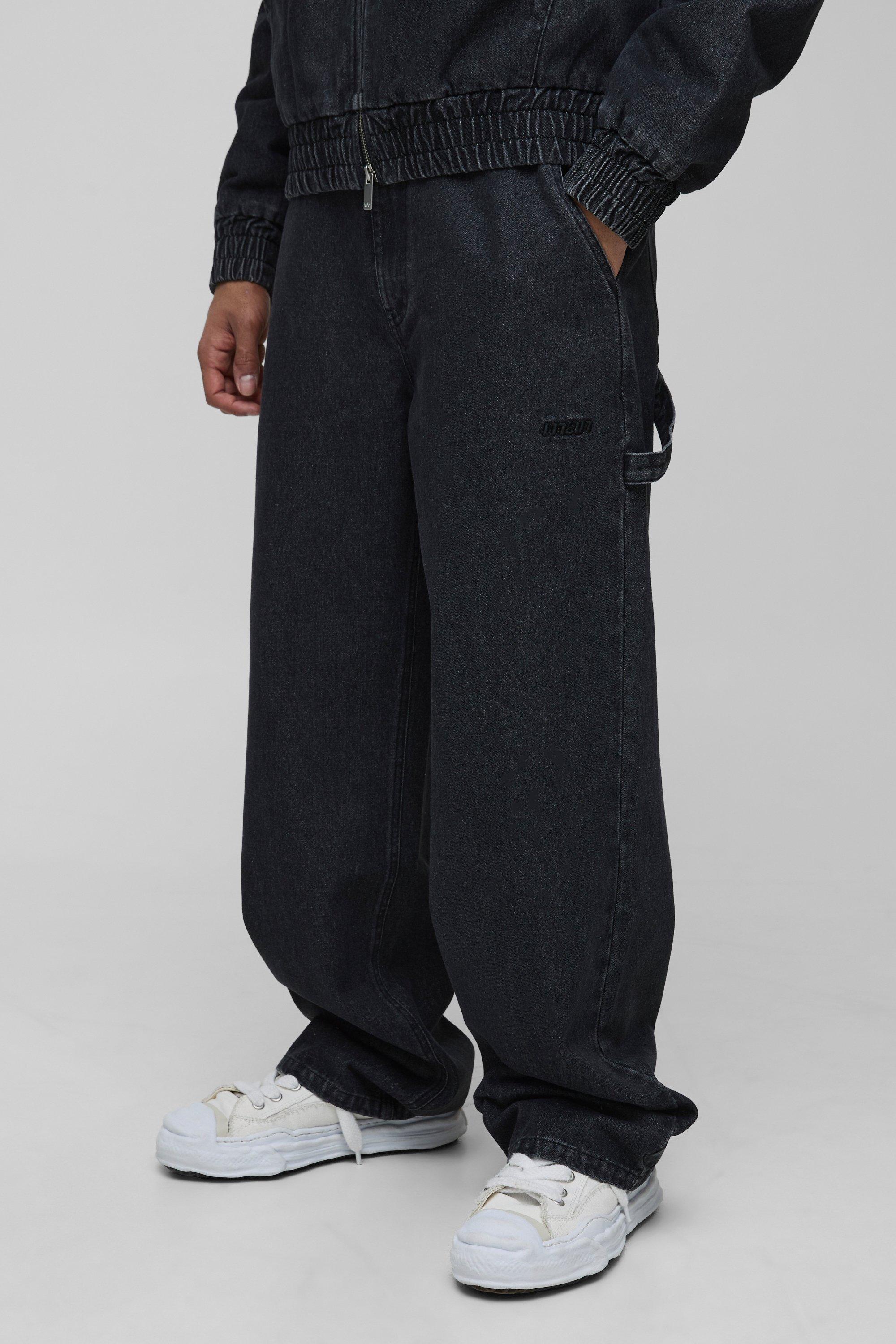 Mens Black Relaxed Fit Carpenter Washed Twill Trousers, Black