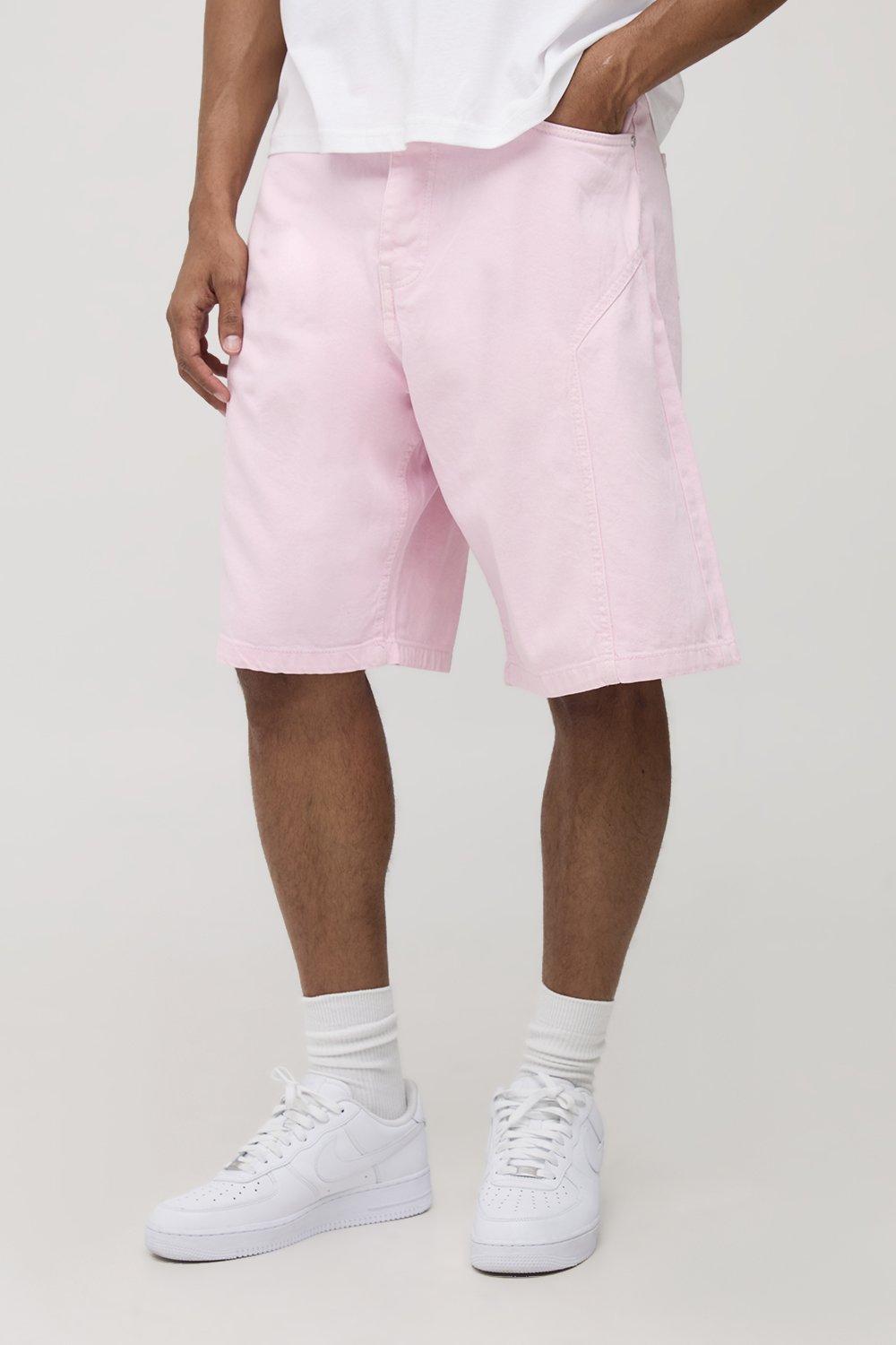Mens Blue Parachute Pink Tinted Applique Denim Shorts, Blue