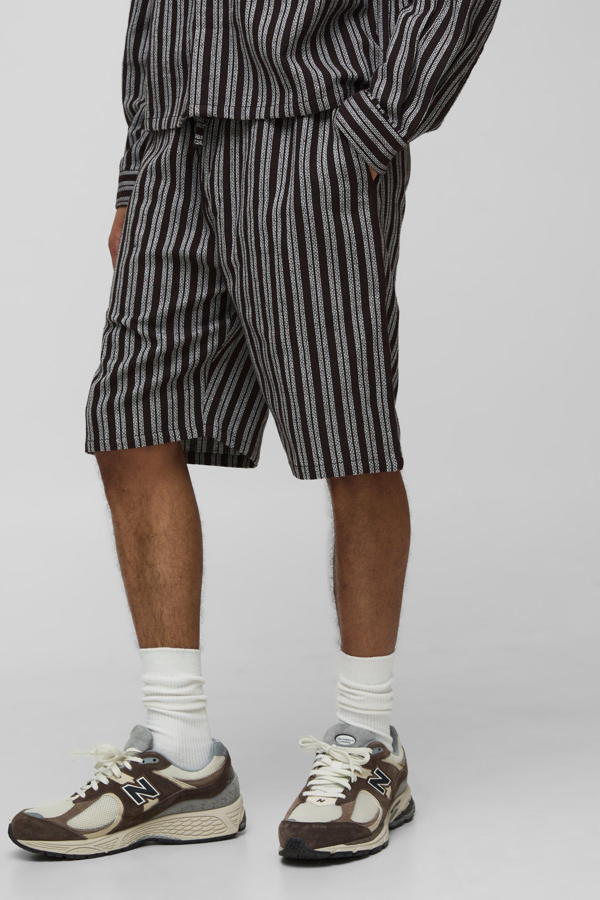 Mens Brown Stripe Relaxed Fit Short, Brown