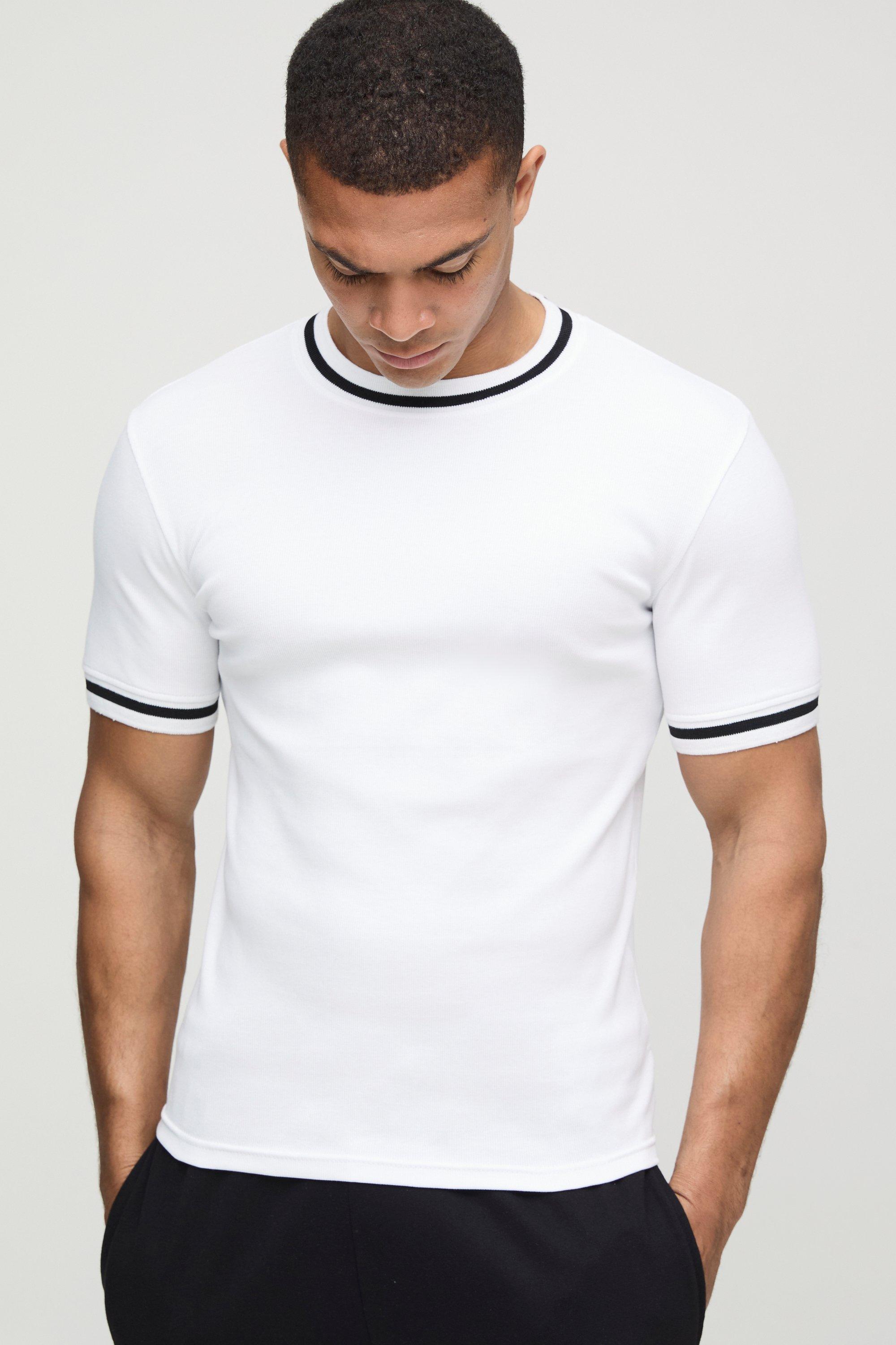 Mens White Muscle Ribbed T-Shirt, White
