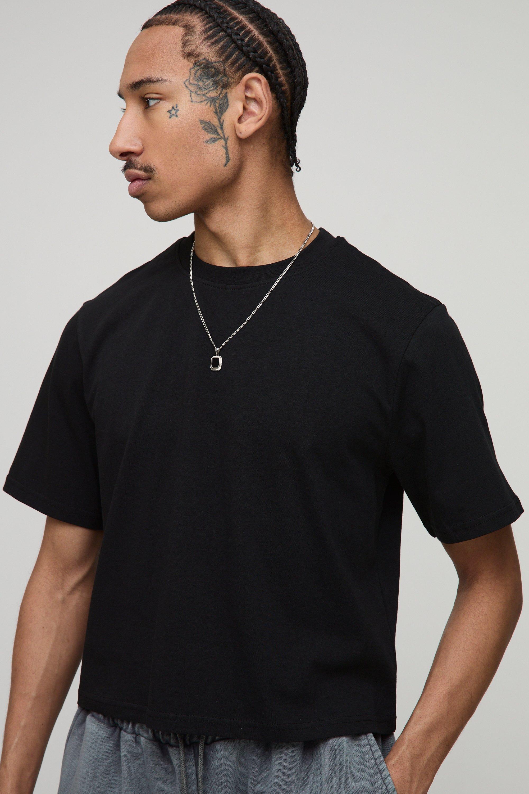 Mens Black Shrunken Boxy T-Shirt, Black