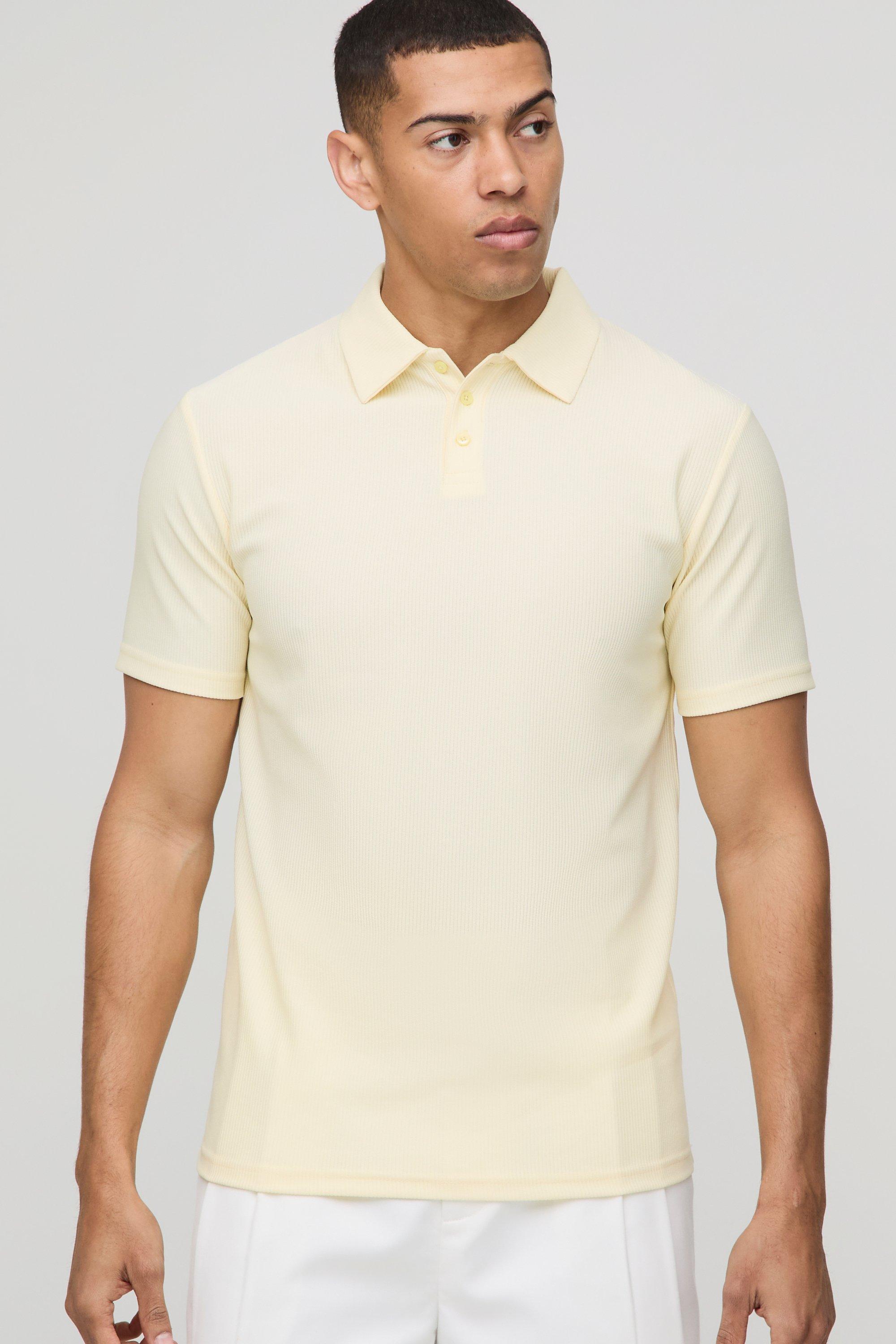 Mens Yellow Slim Rib Ottoman Polo, Yellow