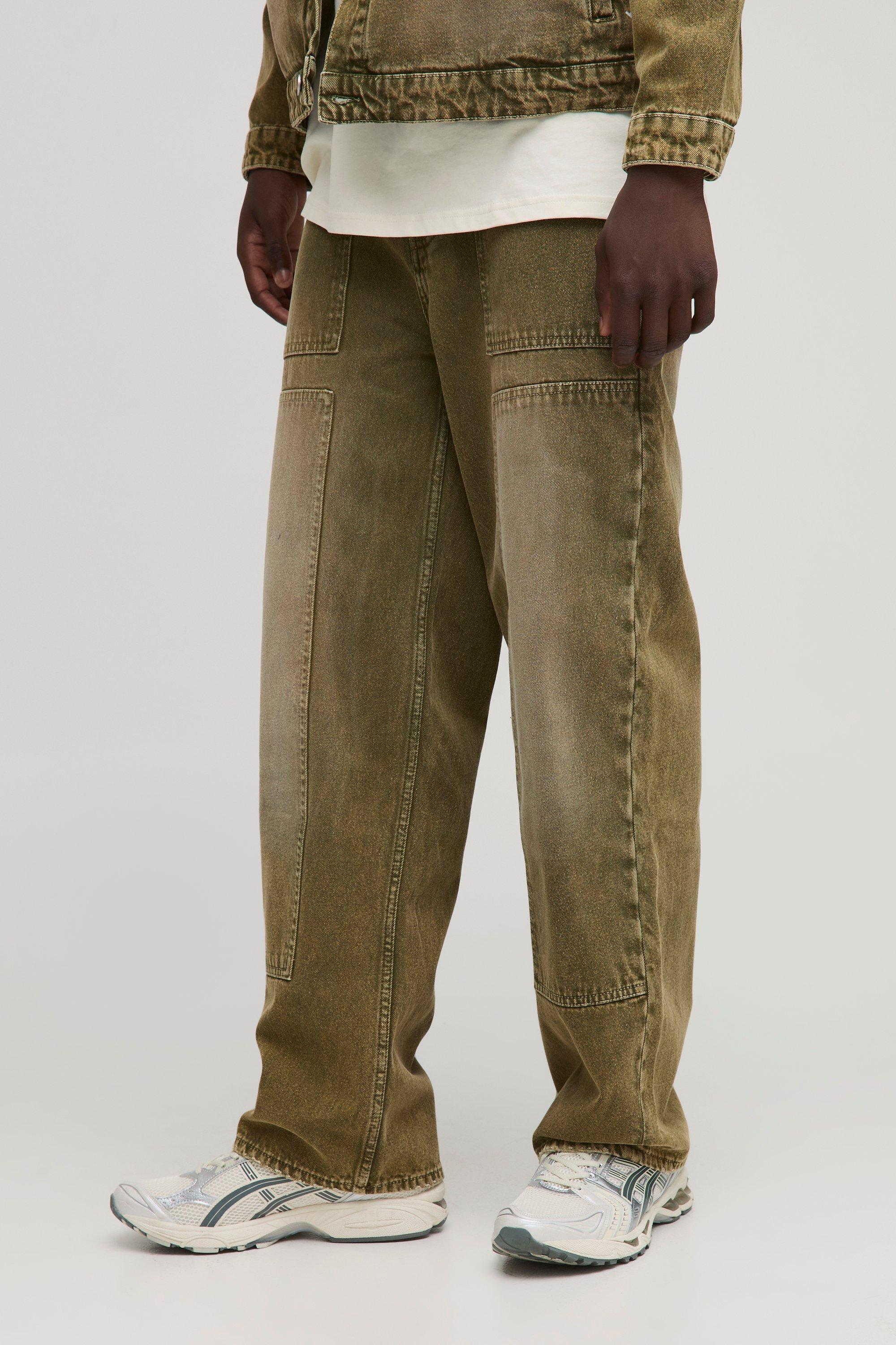 Boohoo Relaxed Fit Green Tinted Workwear Jeans, Green