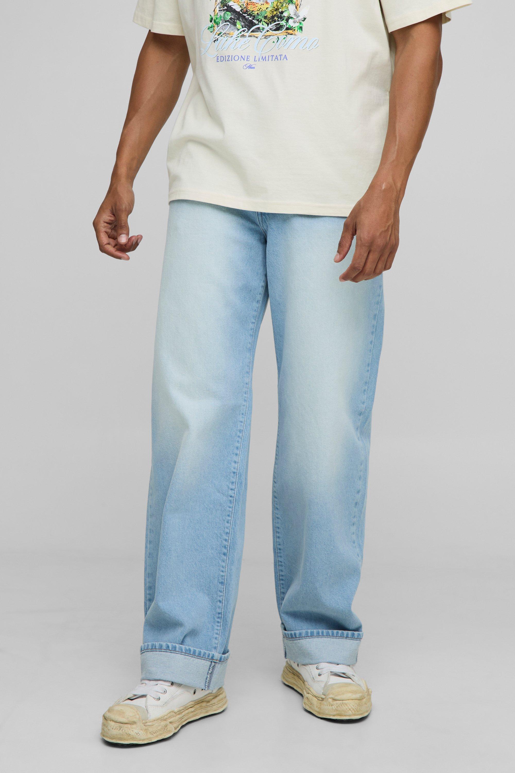 Boohoo Gebleekte Baggy Jeans Met Omgeslagen Pijpen, Light Blue