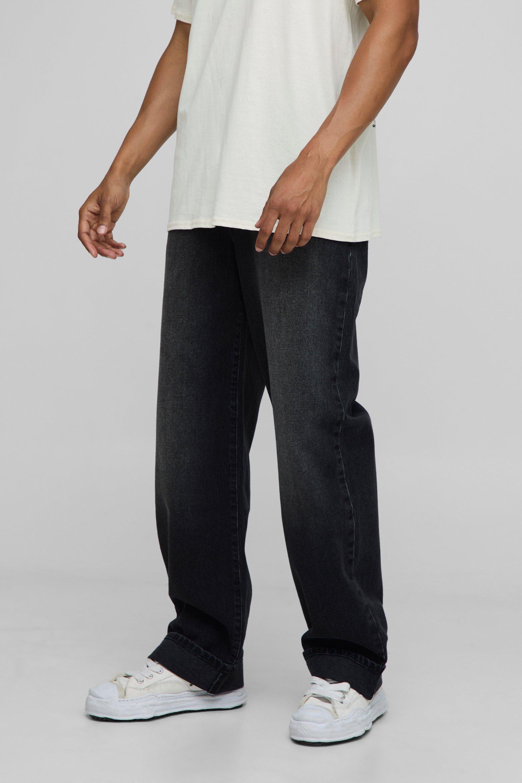 Boohoo Gebleekte Baggy Jeans Met Omgeslagen Pijpen, Washed Black