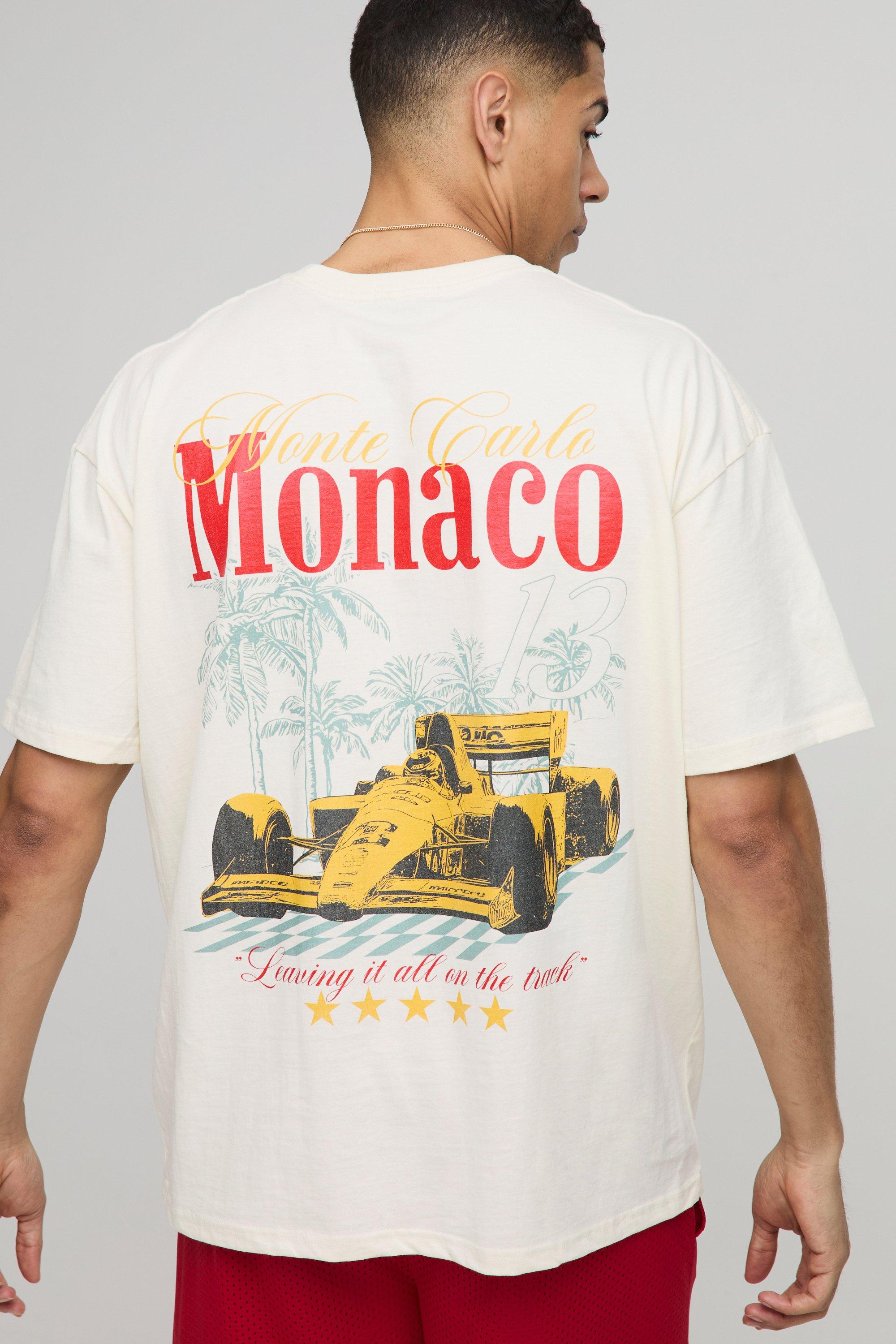 Mens Cream Oversized Monaco Racing Palm Print T-Shirt, Cream