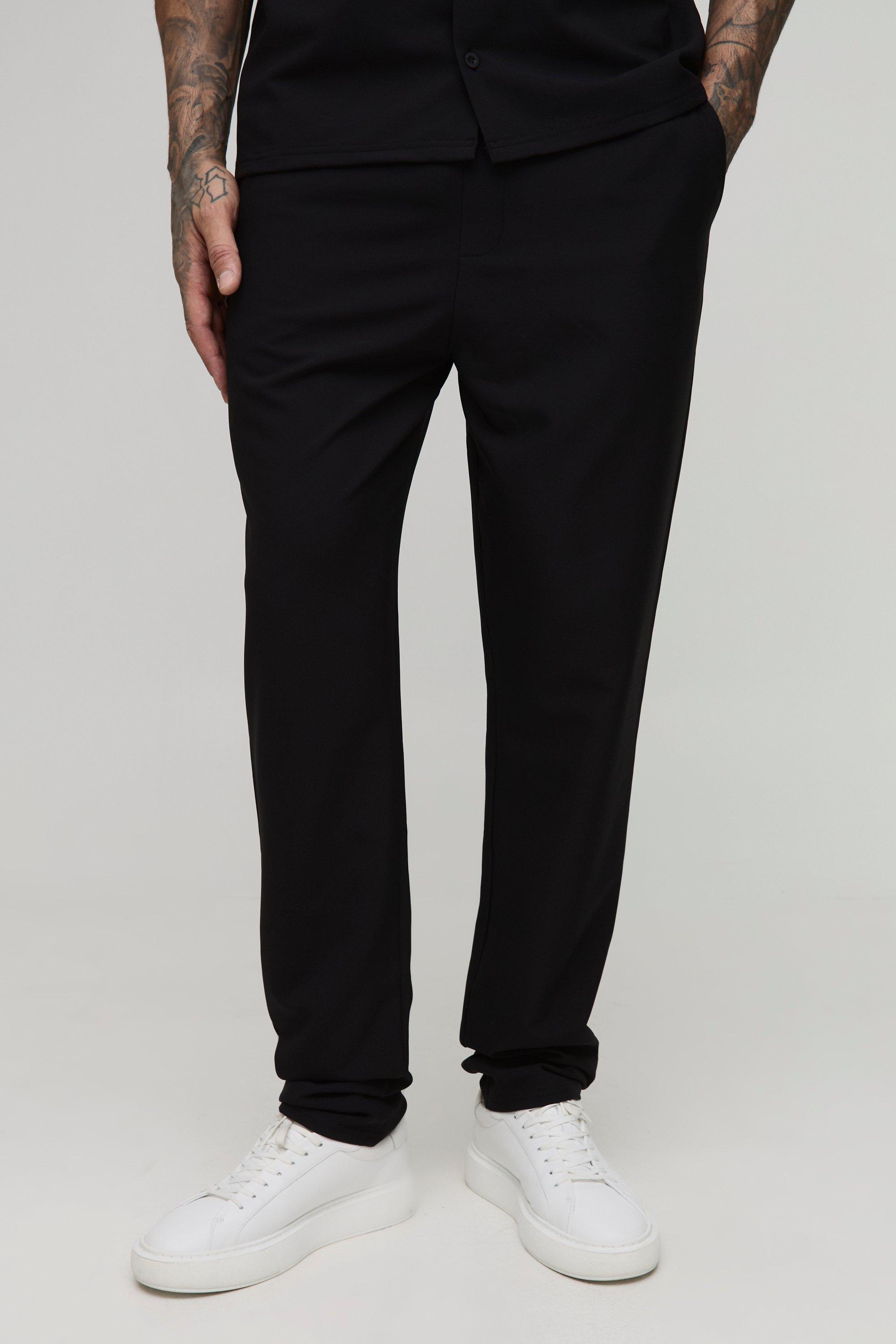 Mens Black Tall Elasticated Waist Technical Stretch Slim Trousers, Black