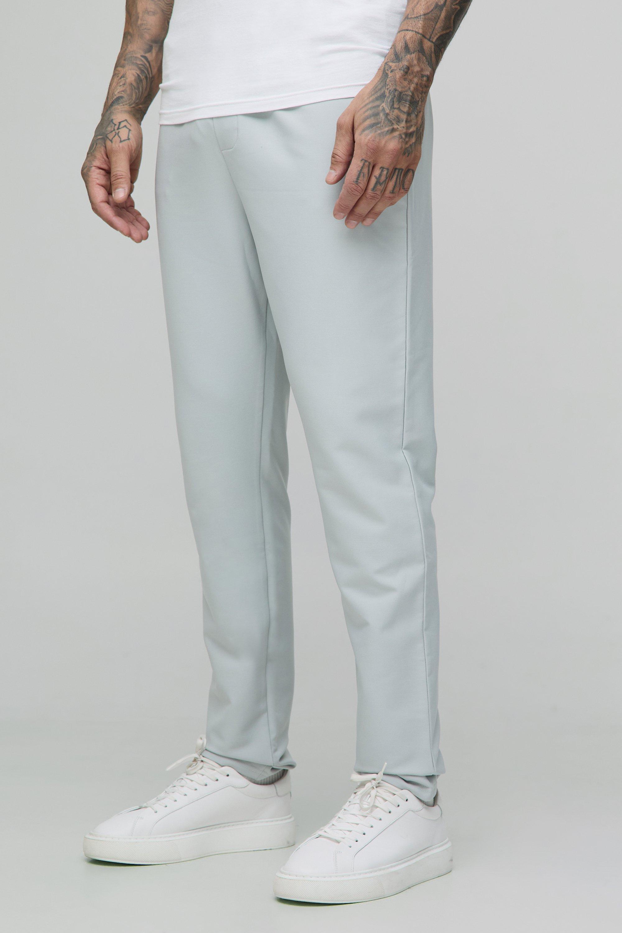 Mens Grey Tall Elasticated Waist Technical Stretch Slim Trousers, Grey