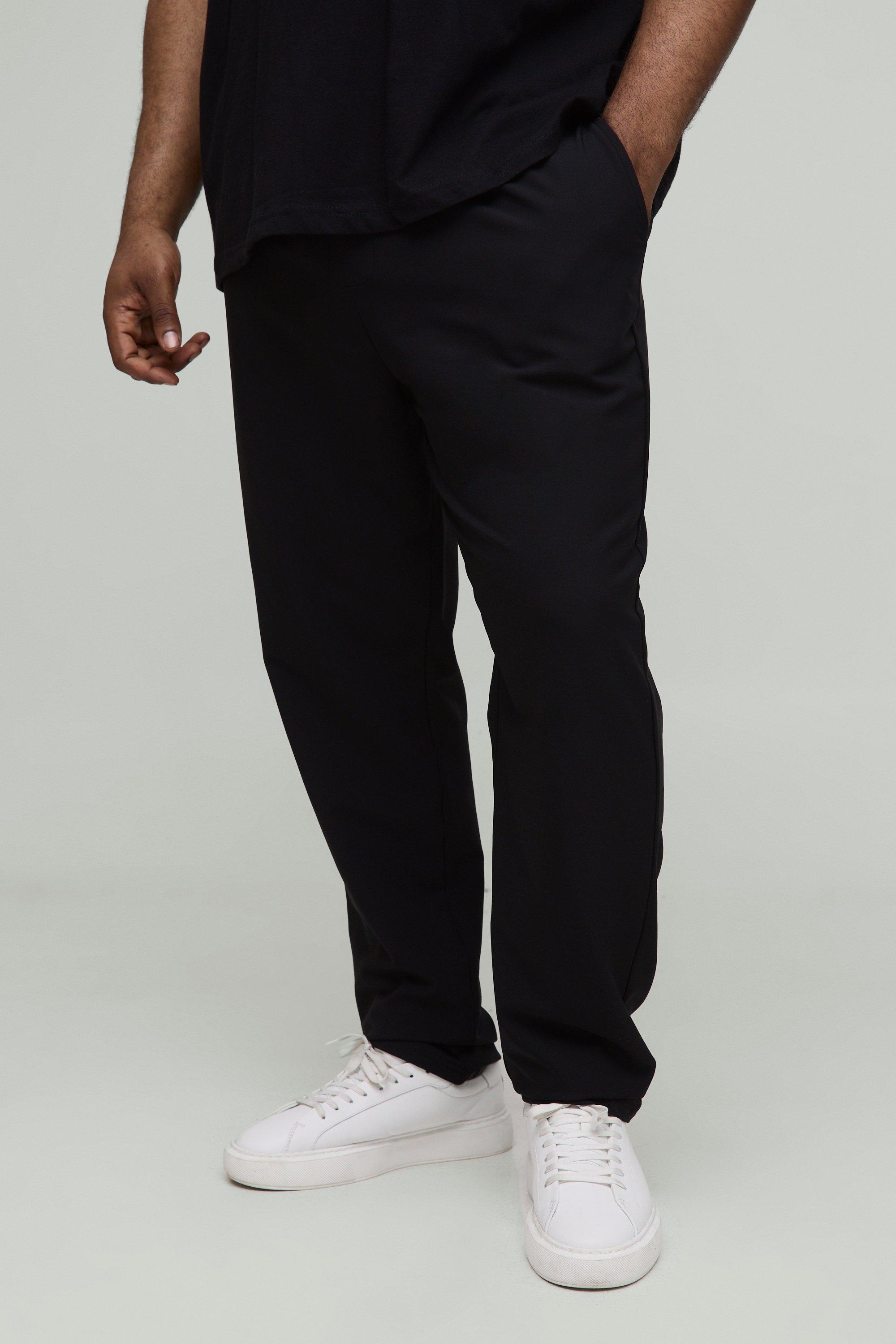 Mens Black Plus Elasticated Waist Technical Stretch Slim Trousers, Black