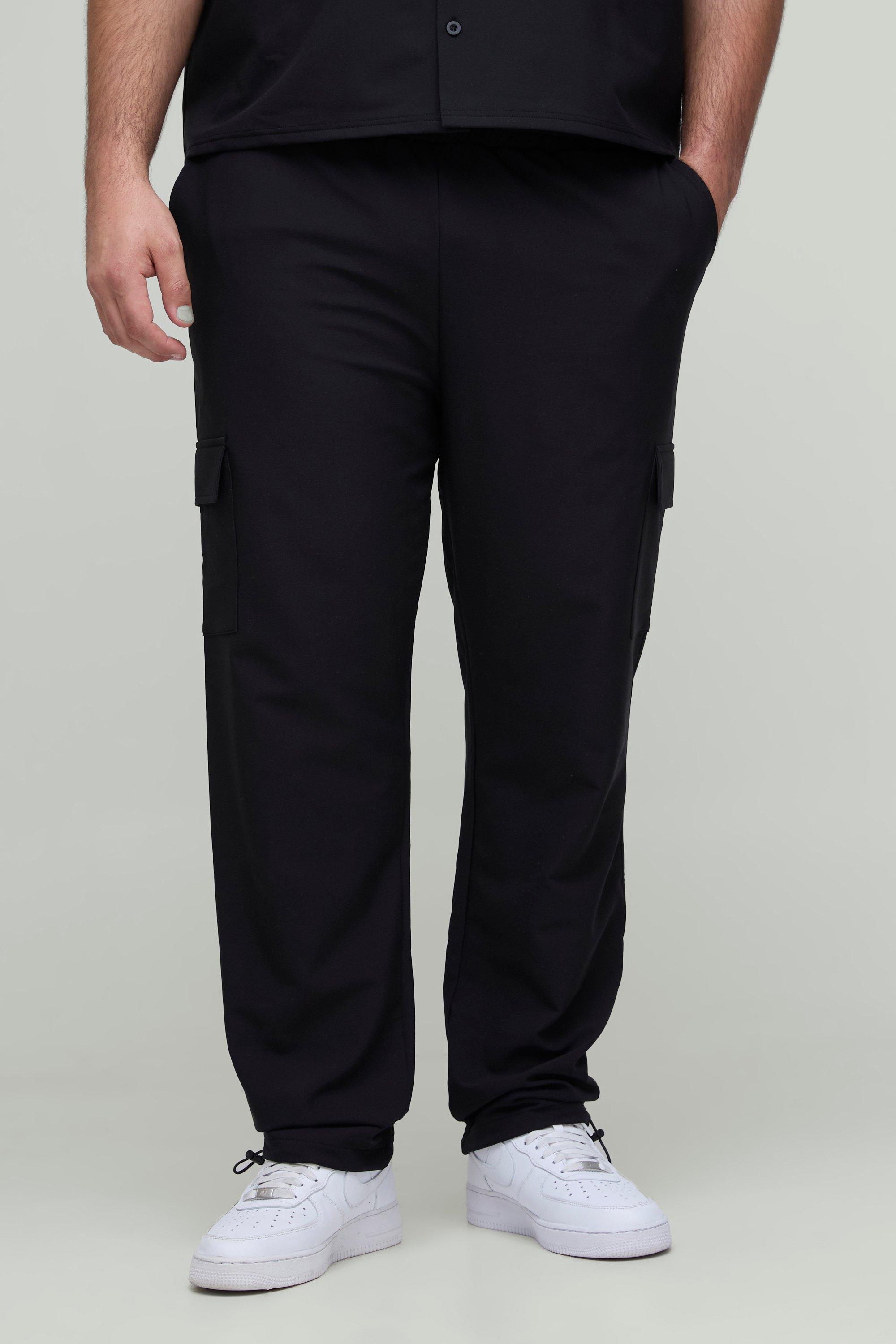 Boohoo Plus Stretch Tech Skinny Fit Cargo Broek Met Elastische Taille, Black