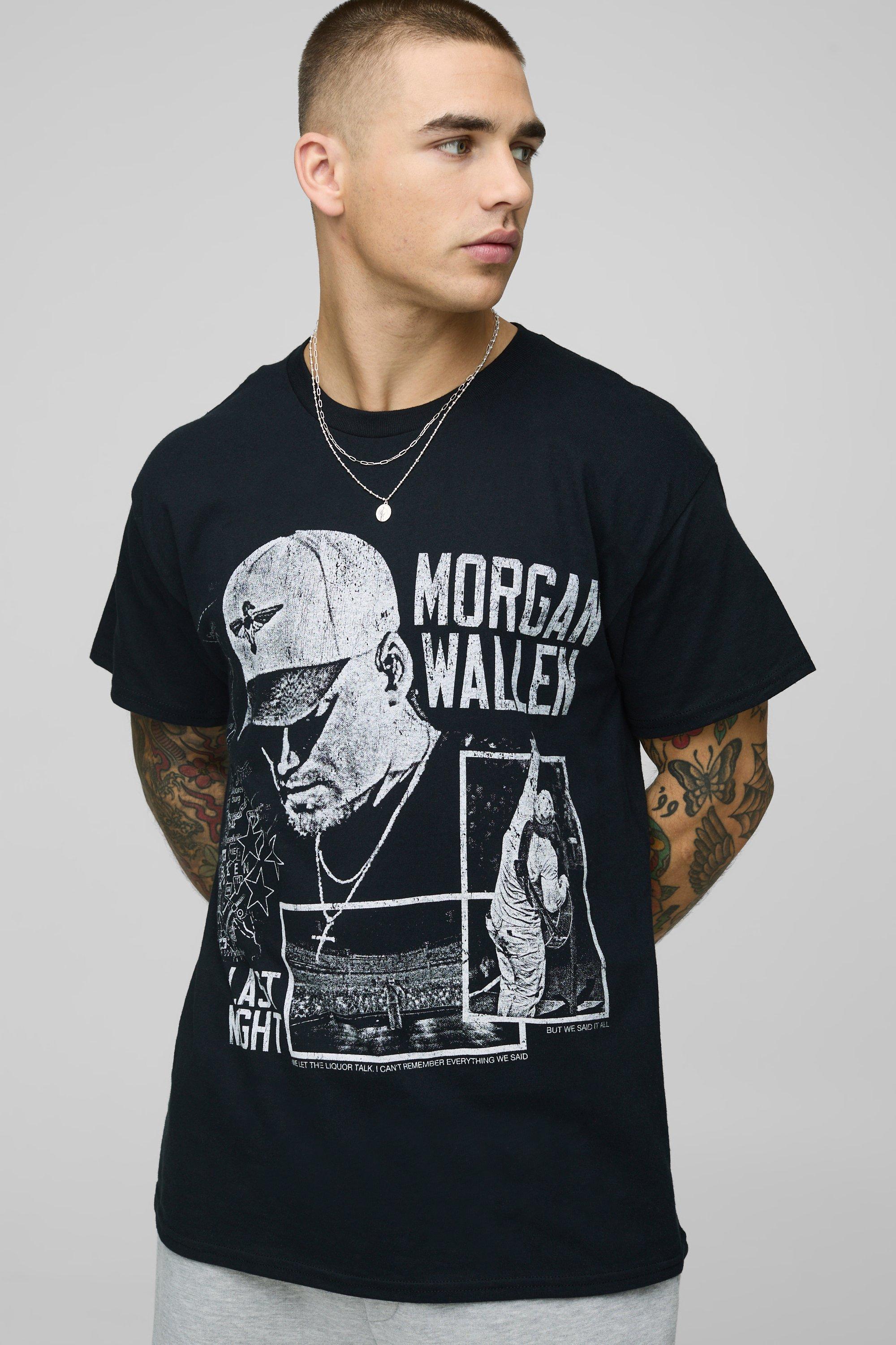 Mens Black Oversized Morgan Wallen License Printed T-Shirt, Black