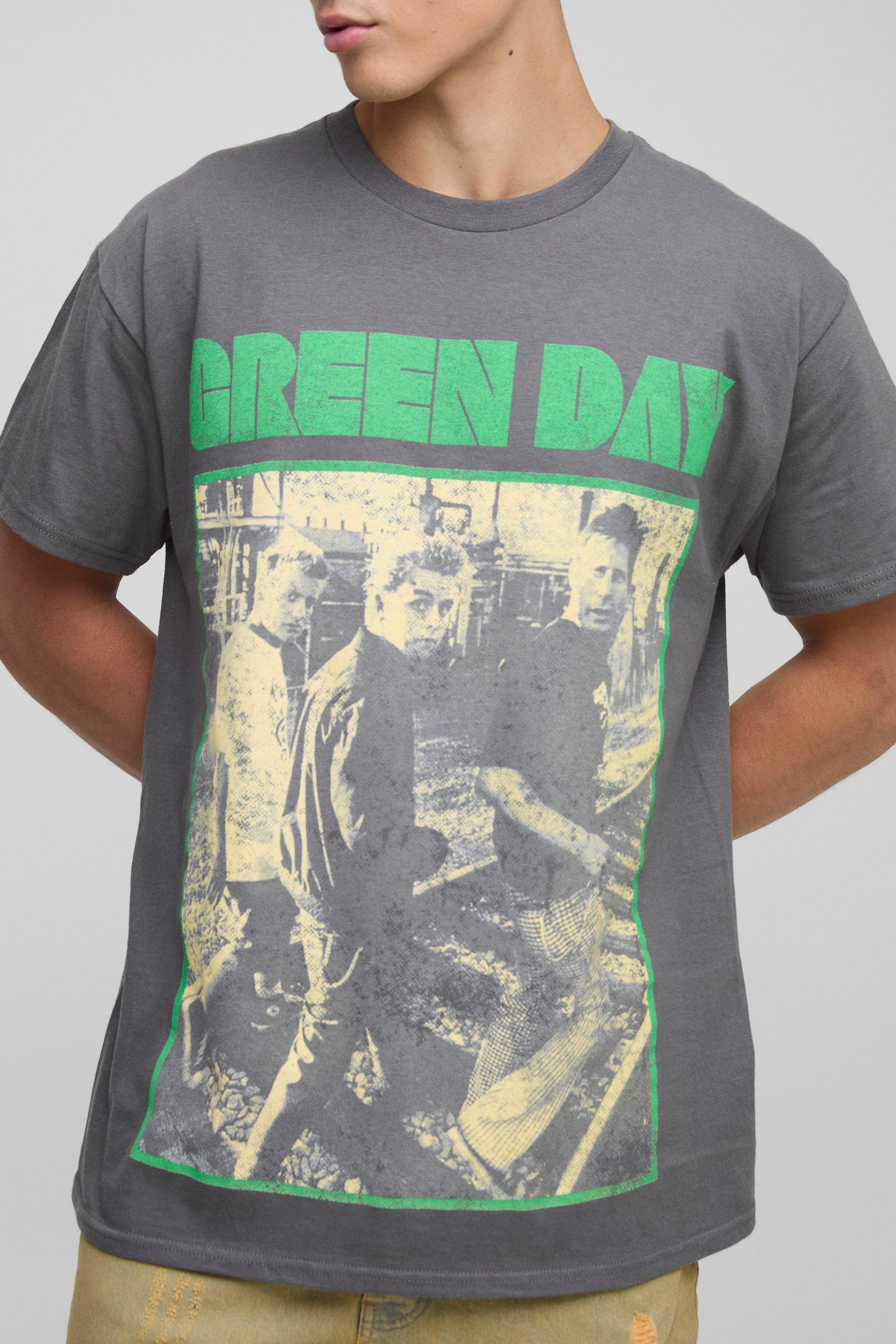 Mens Grey Regular Fit Green Day License Printed T-Shirt, Grey