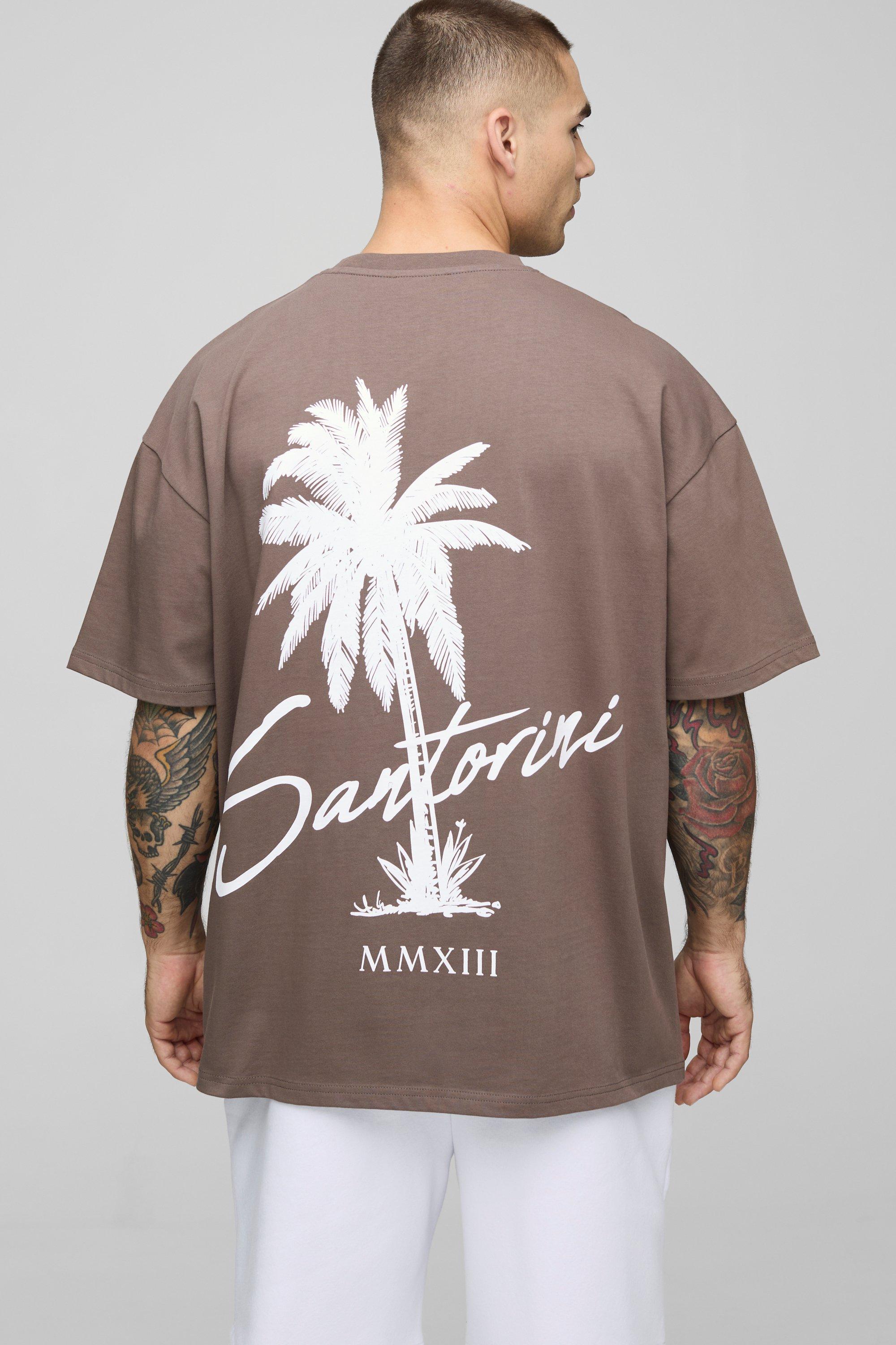Mens White Oversized Palm Print T-Shirt & Short Set, White