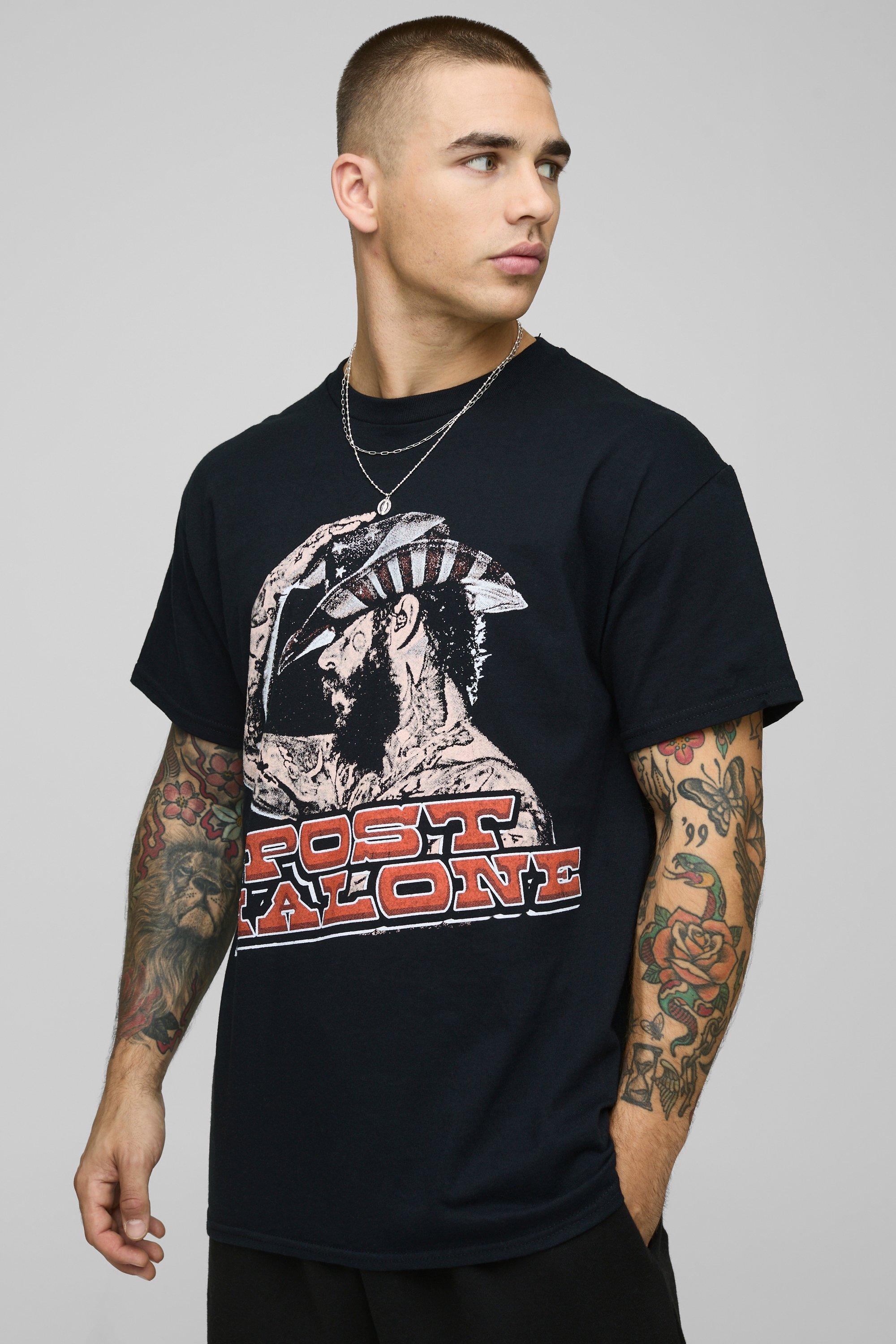 Mens Black Oversized Post Malone License Printed T-Shirt, Black