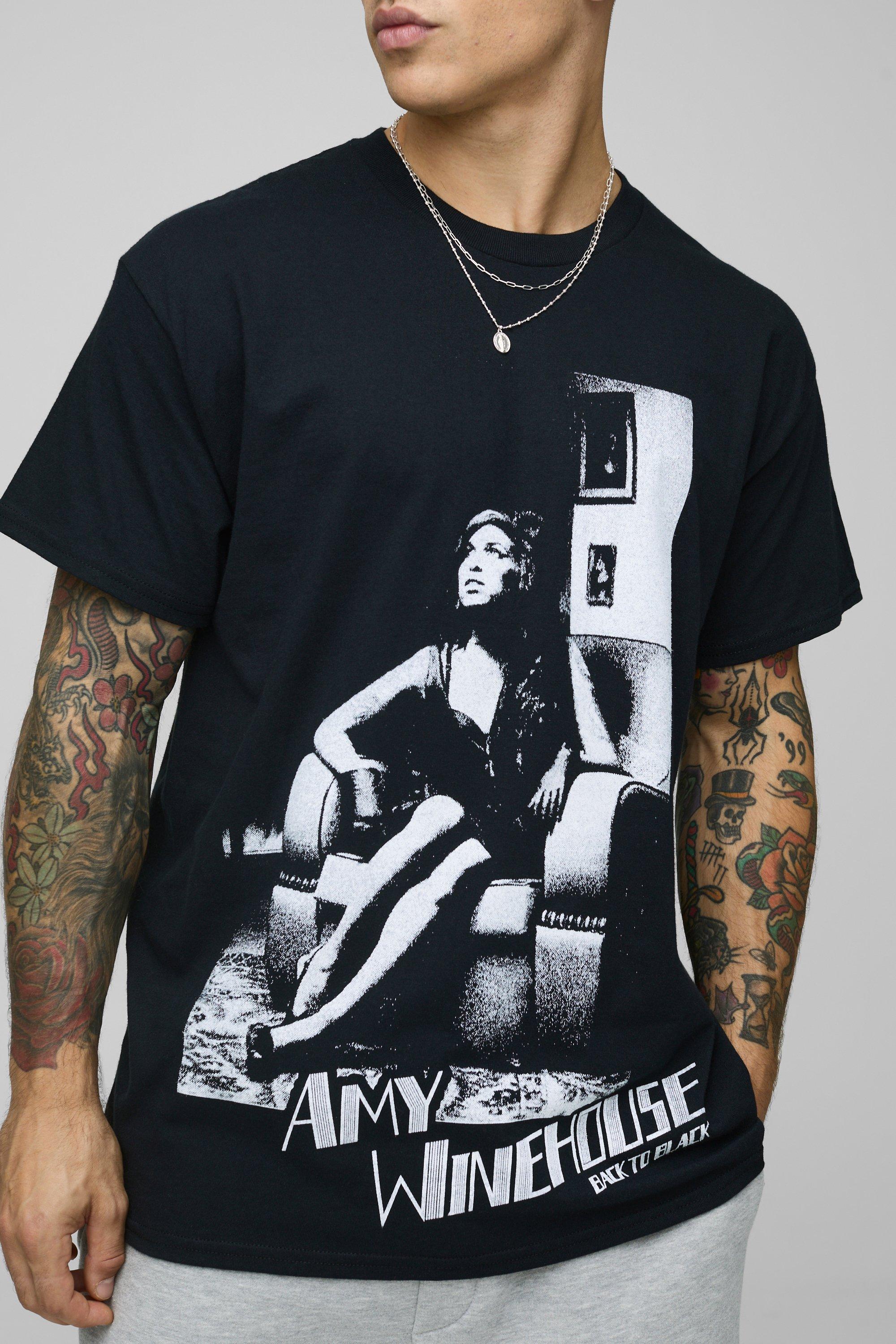 Mens Black Oversized Amy Winehouse License Printed T-Shirt, Black