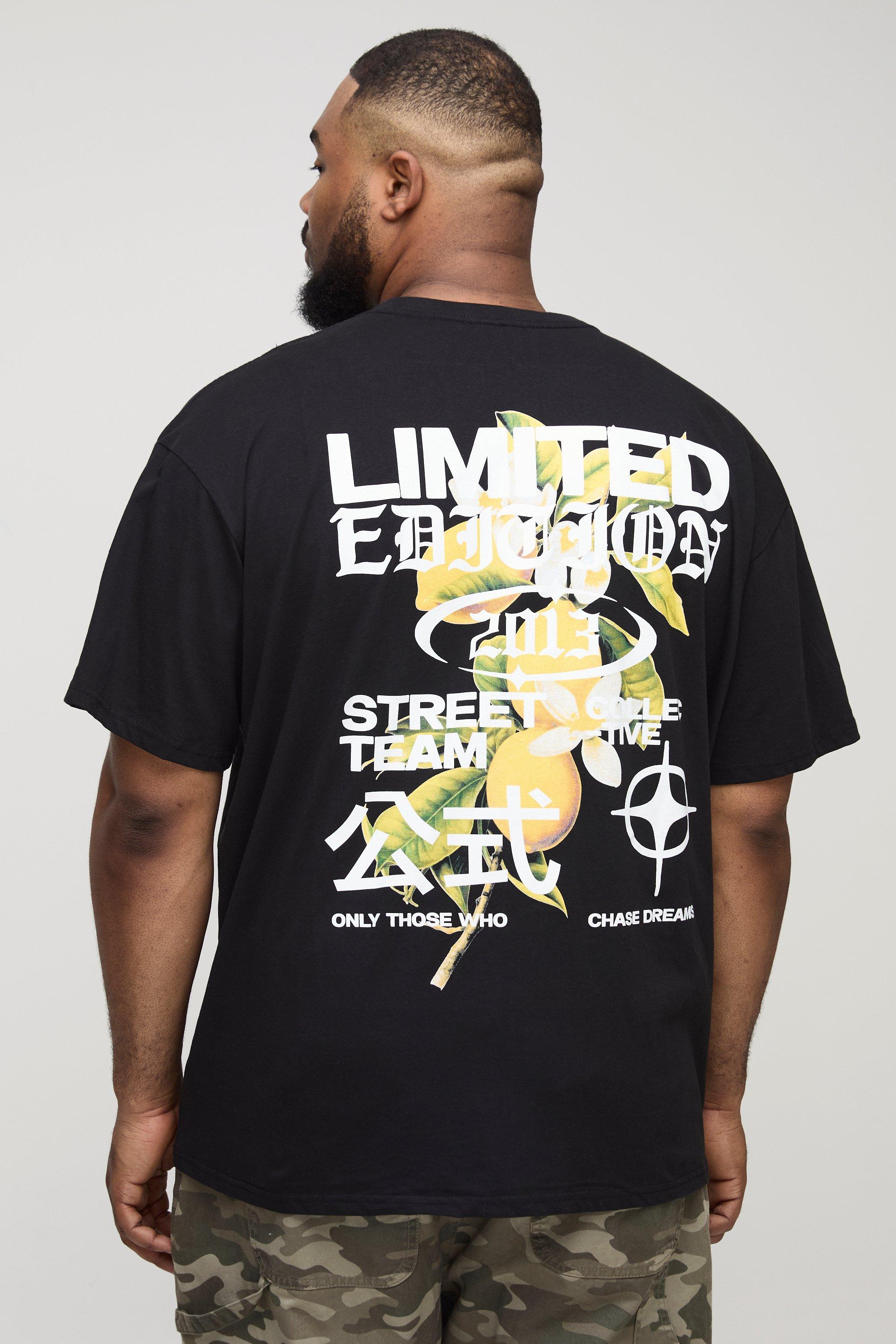 Mens Black Plus Oversized Limited Edition Floral Print T-Shirt, Black