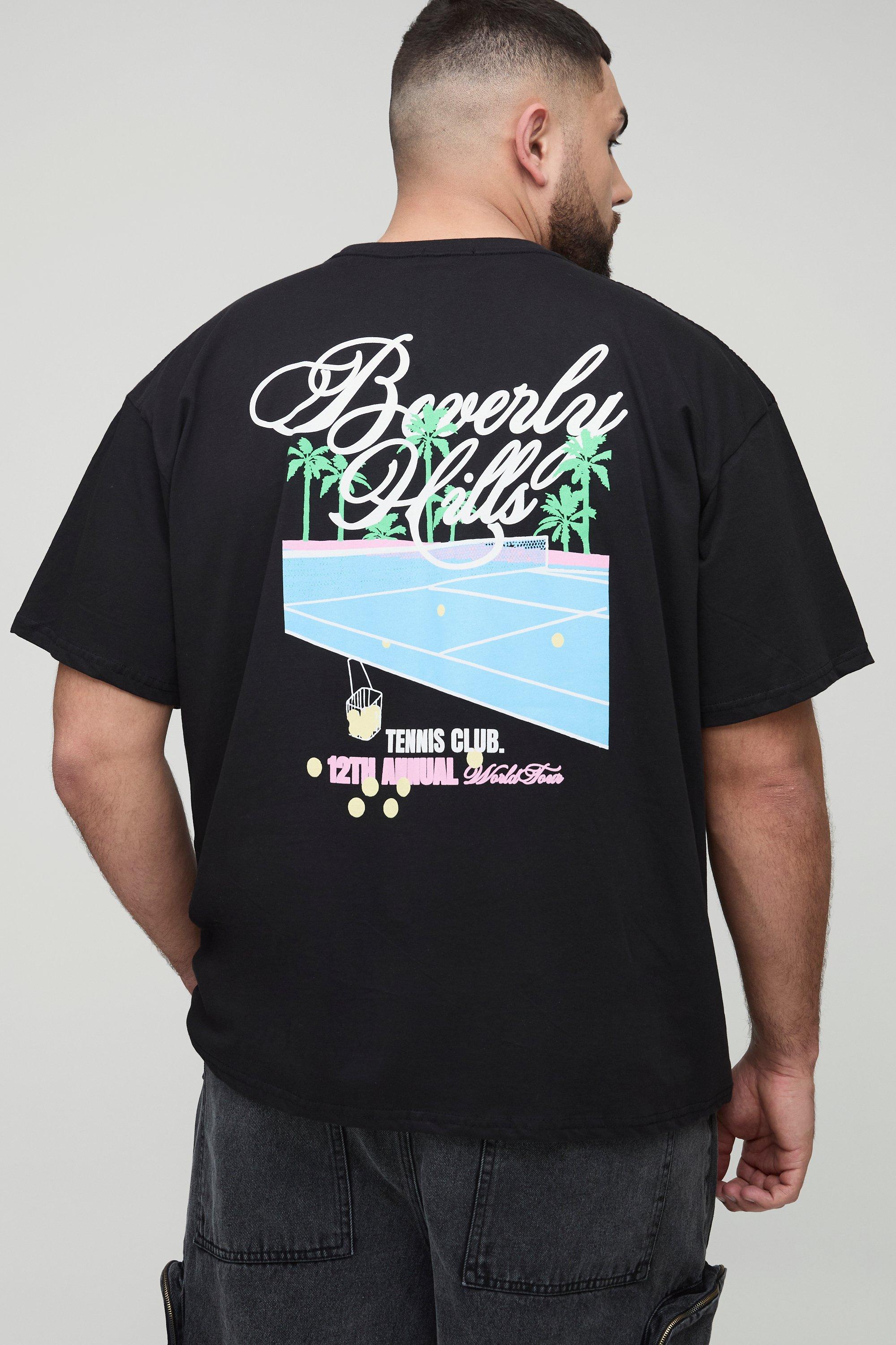 Mens Black Plus Oversized Beverly Hills City Print T-Shirt, Black