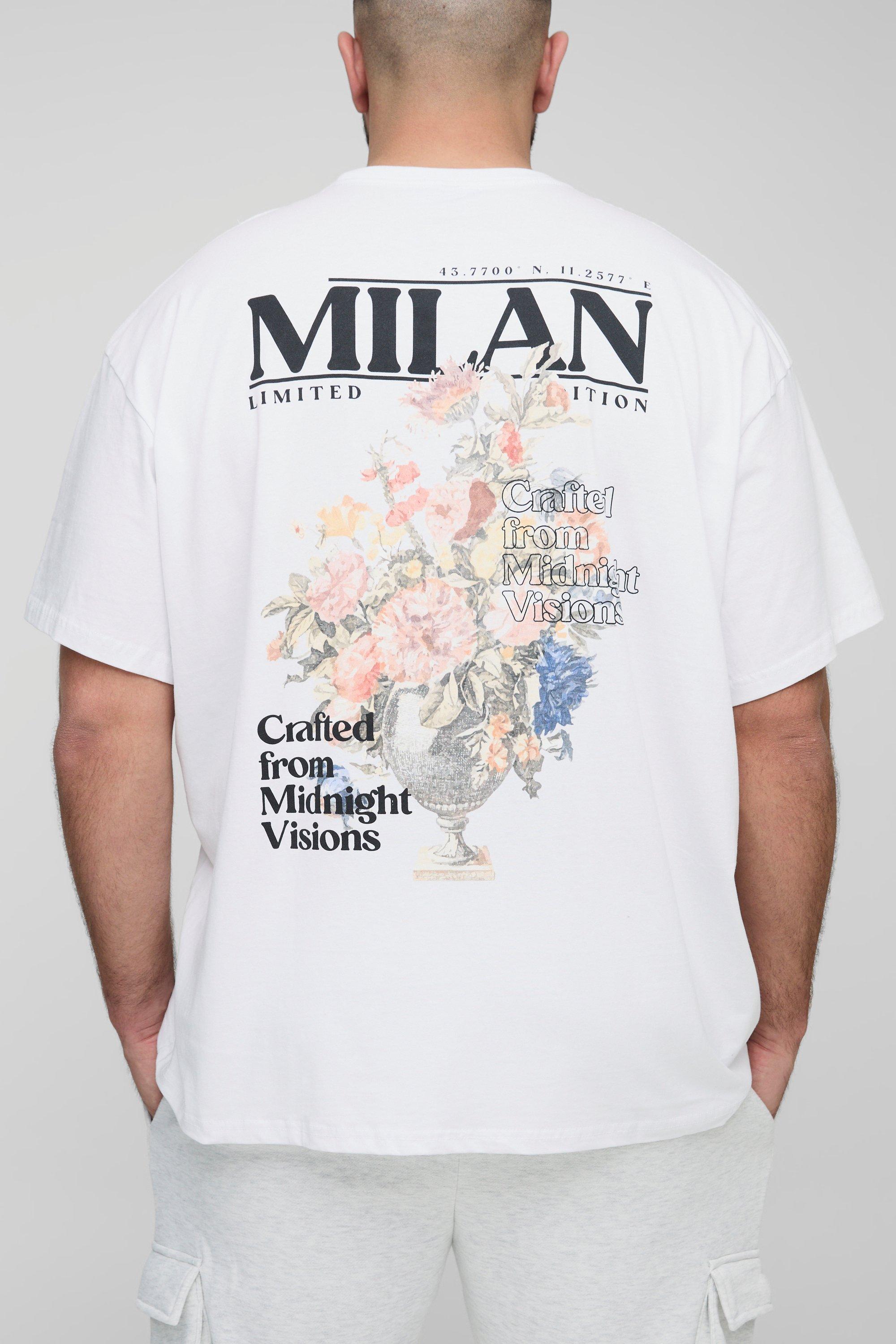 Mens White Plus Oversized Milan Floral Print T-Shirt, White