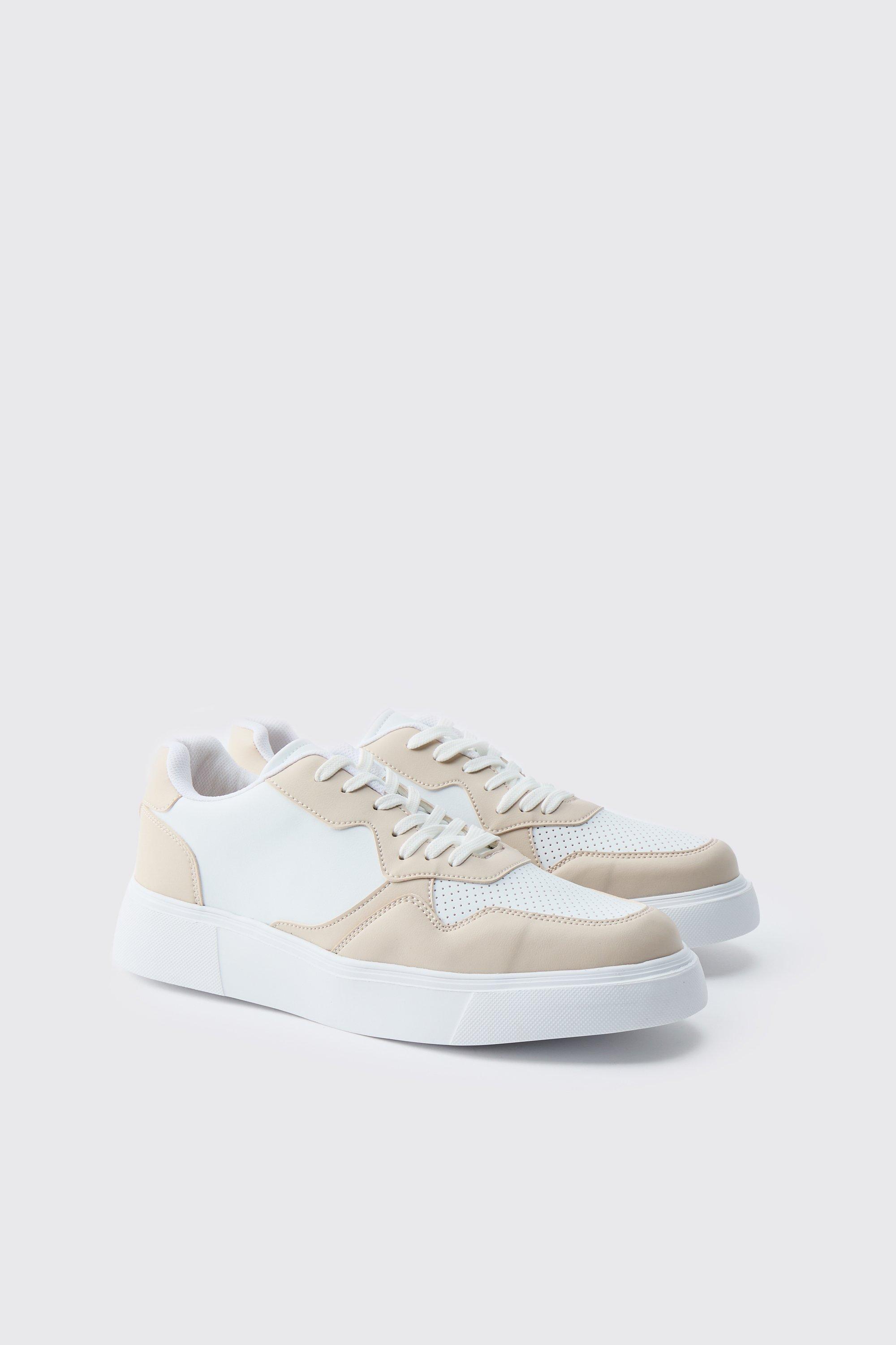Mens Cream Chunky Mesh Panel Trainers, Cream