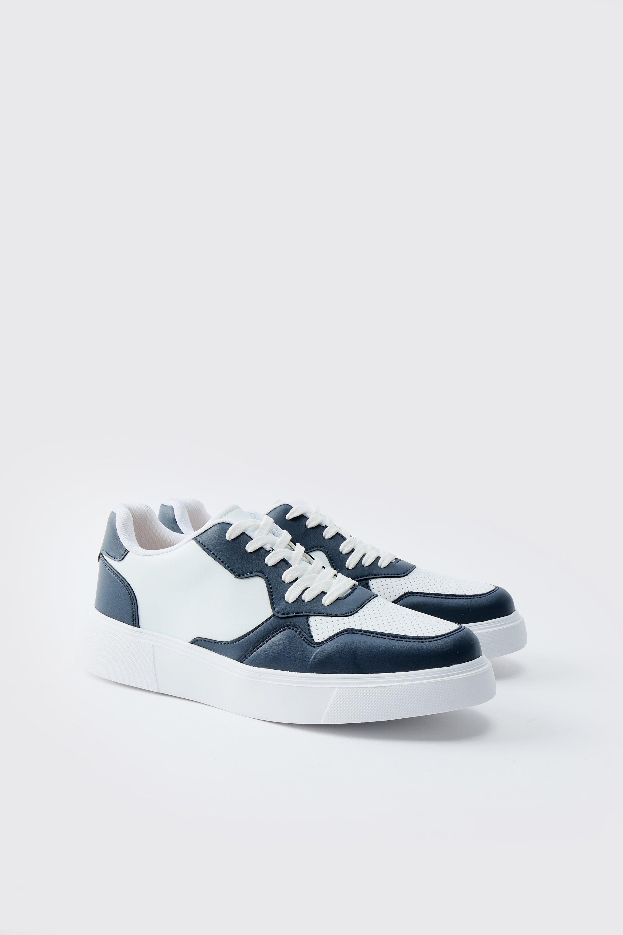 Mens Navy Chunky Mesh Panel Trainers, Navy