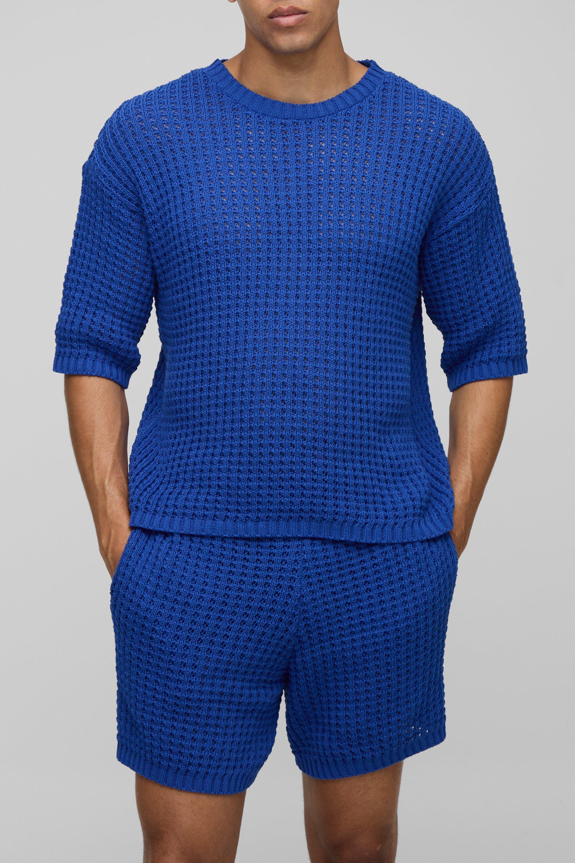 Regular Fit Open Tuck Stitch Knitted Shorts Set