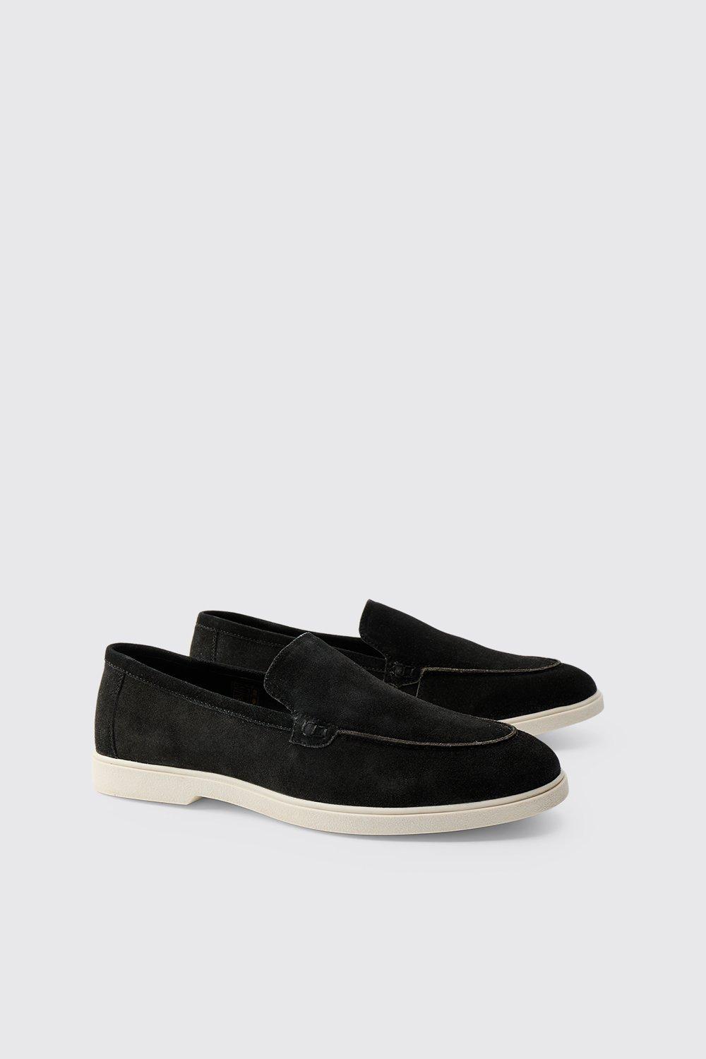Mens Black Real Suede Leather Loafer, Black