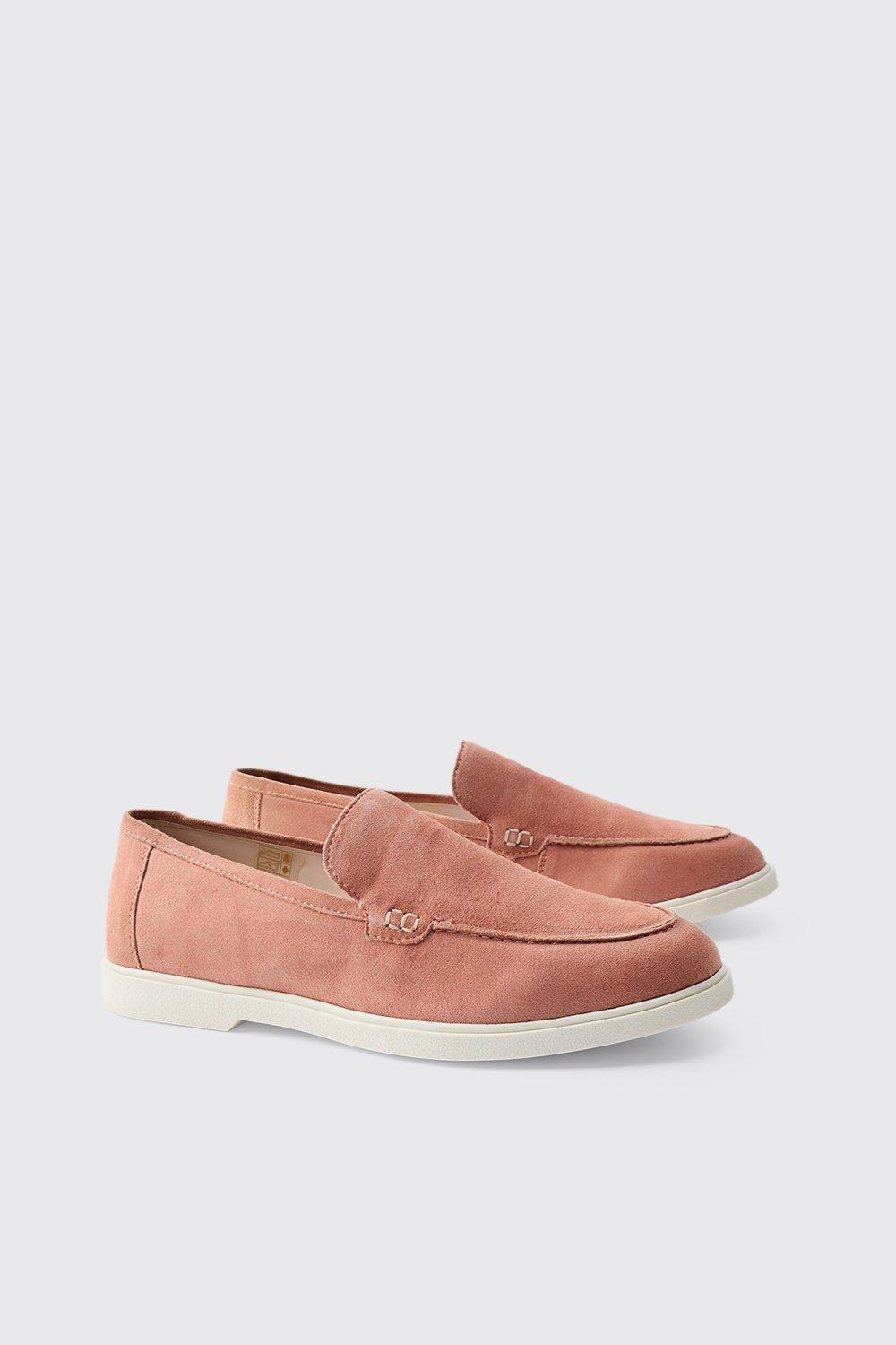 Mens Pink Real Suede Leather Loafer, Pink