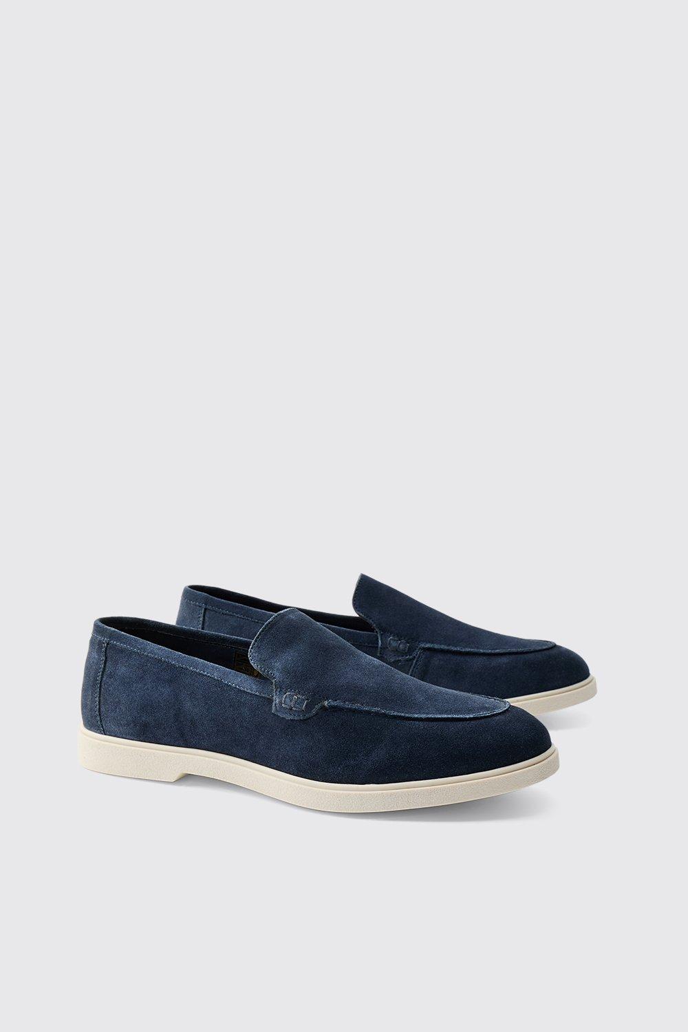 Mens Navy Real Suede Leather Loafer, Navy
