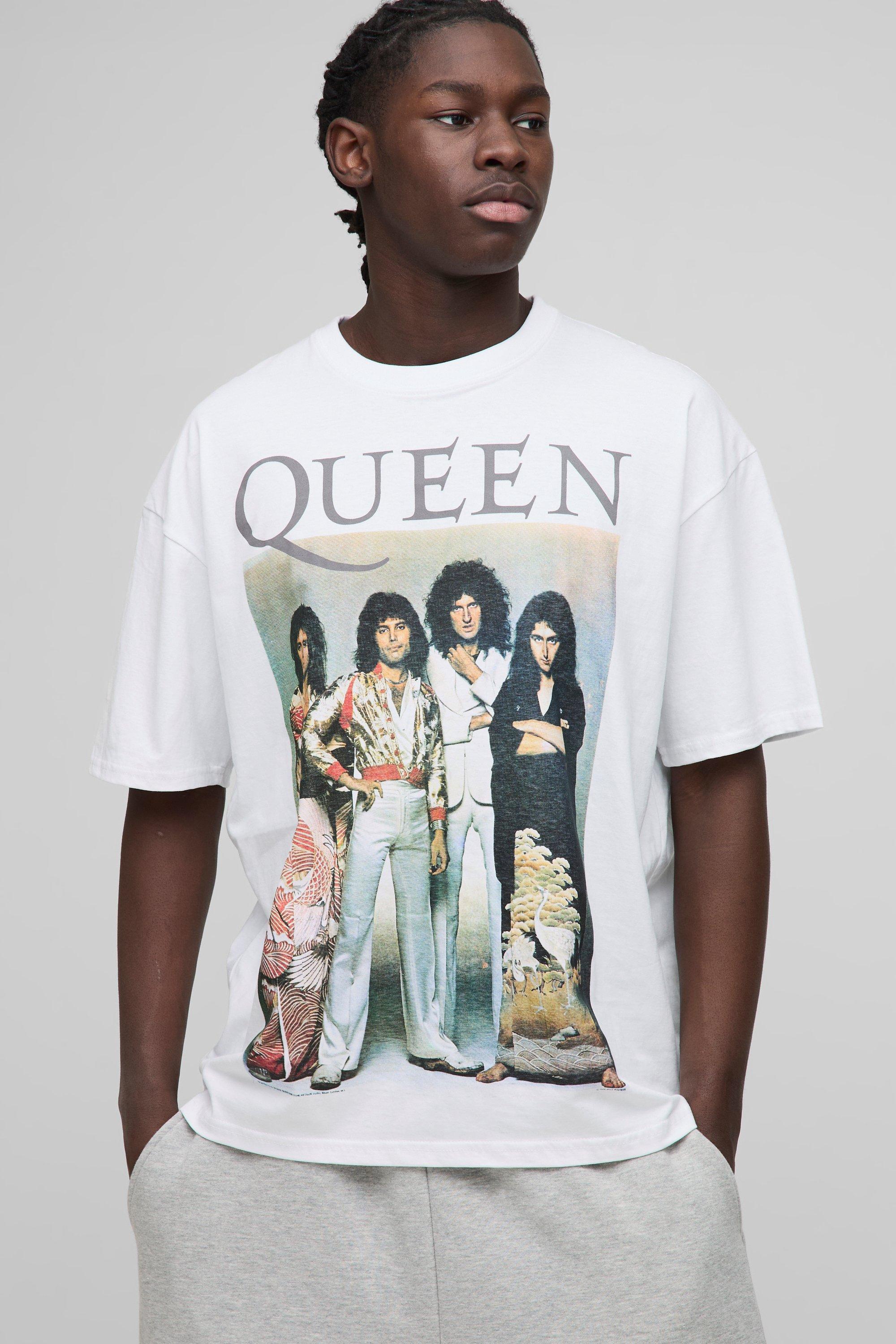 Mens White Oversized Queen License Printed T-Shirt, White