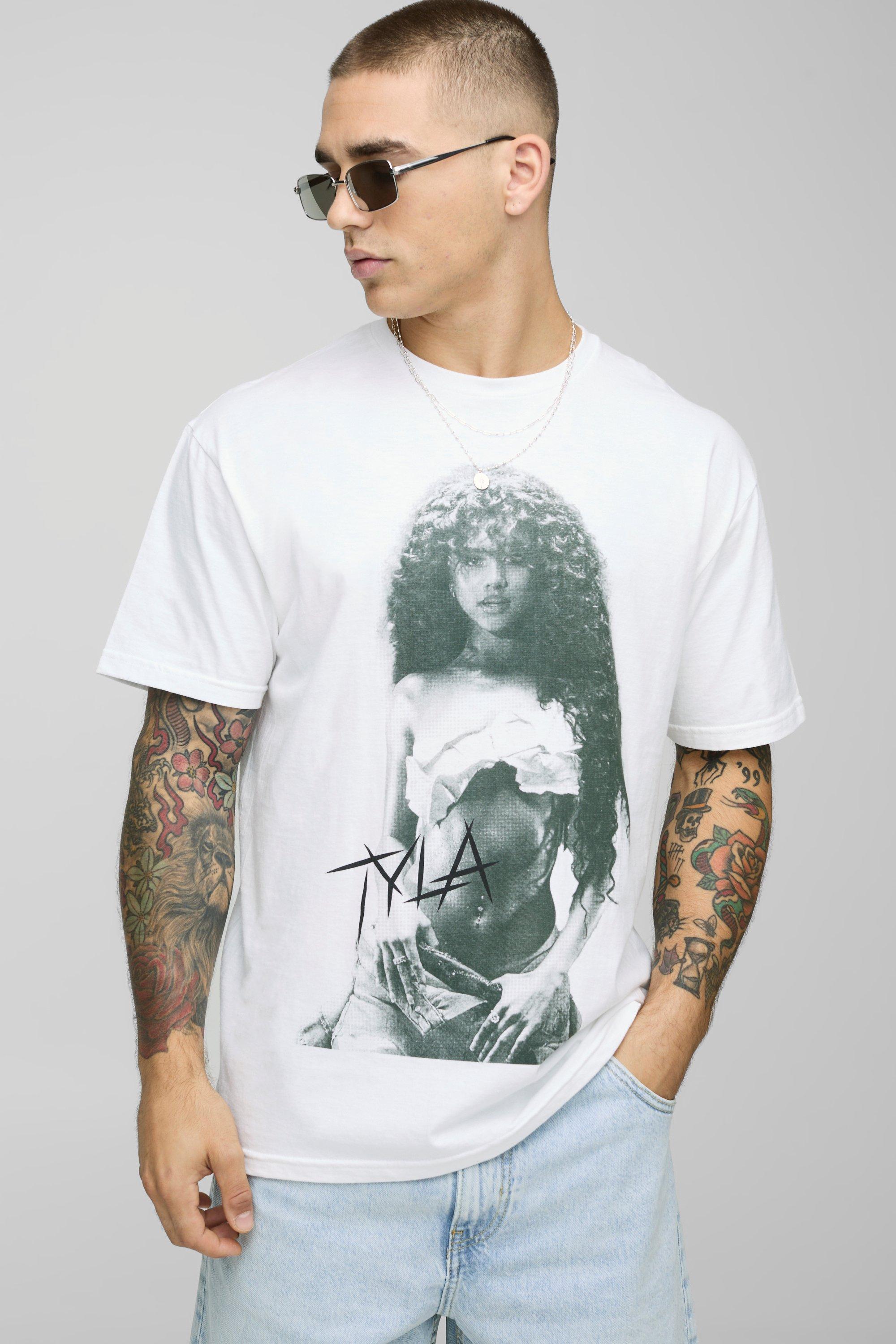 Mens White Oversized Tyla License Printed T-Shirt, White