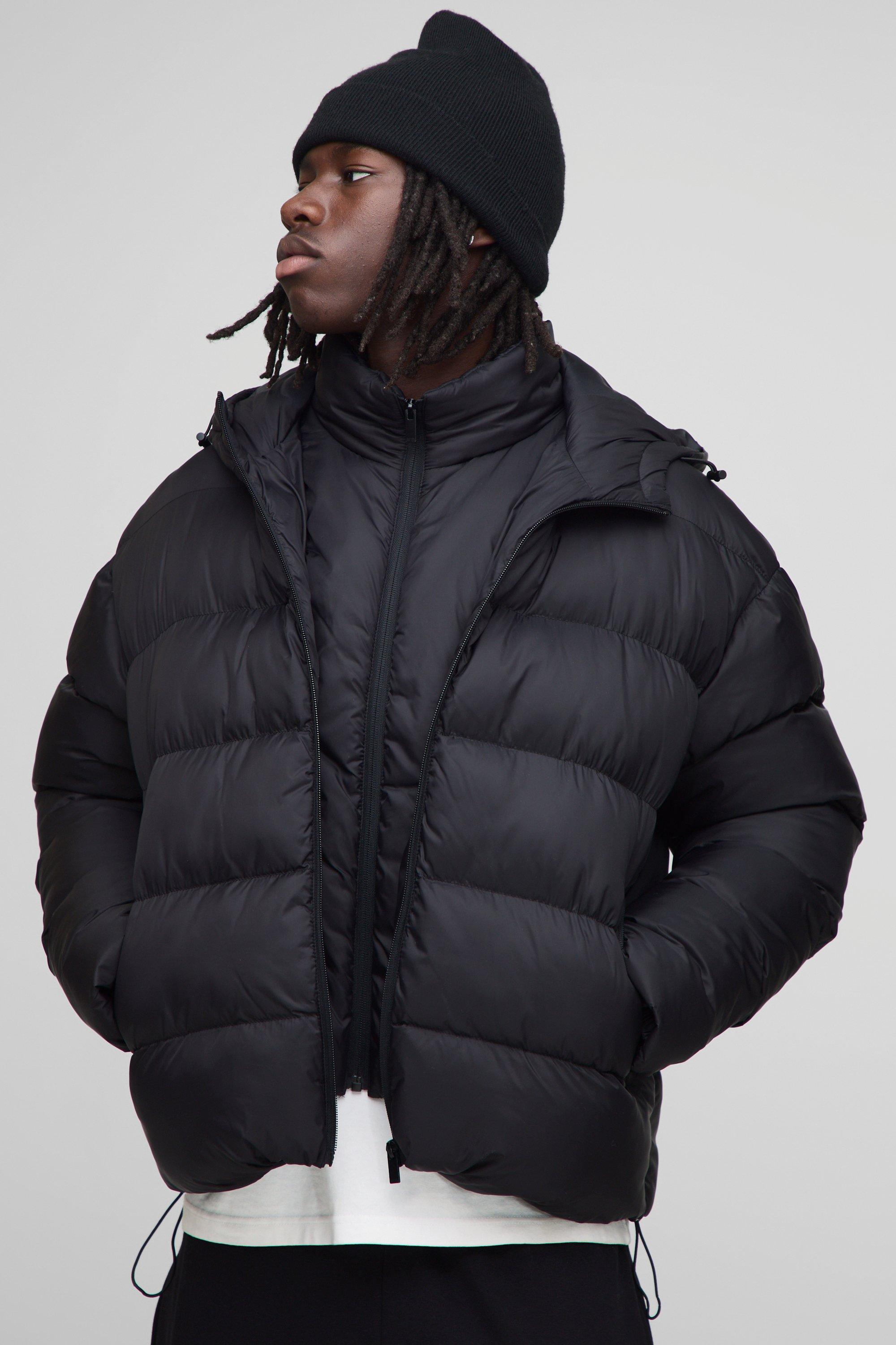 Oversized Boxy Faux Double Layer Hooded Puffer Jacket