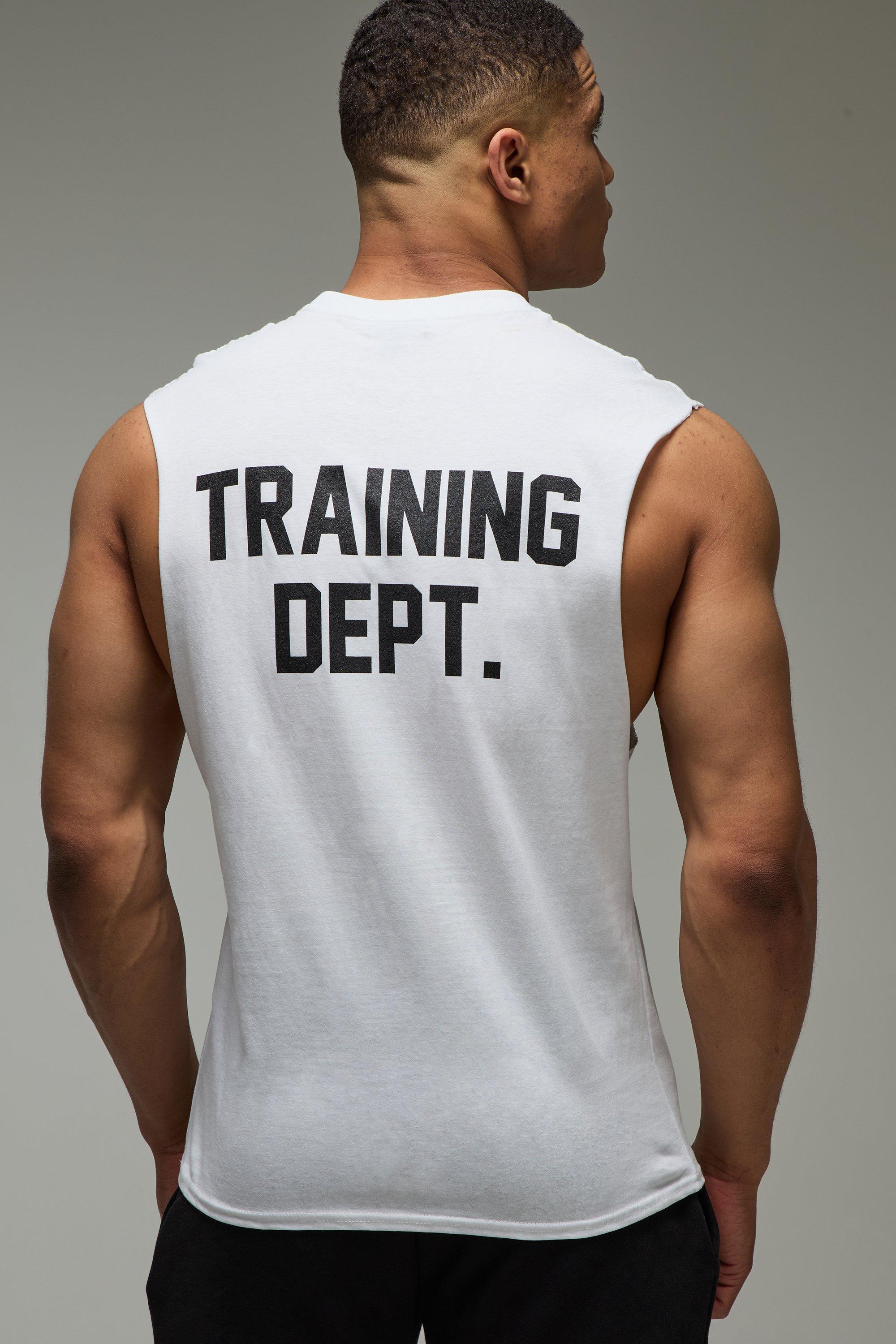 Mens White Training Dept Oversized Dropped Armhole vest, White
